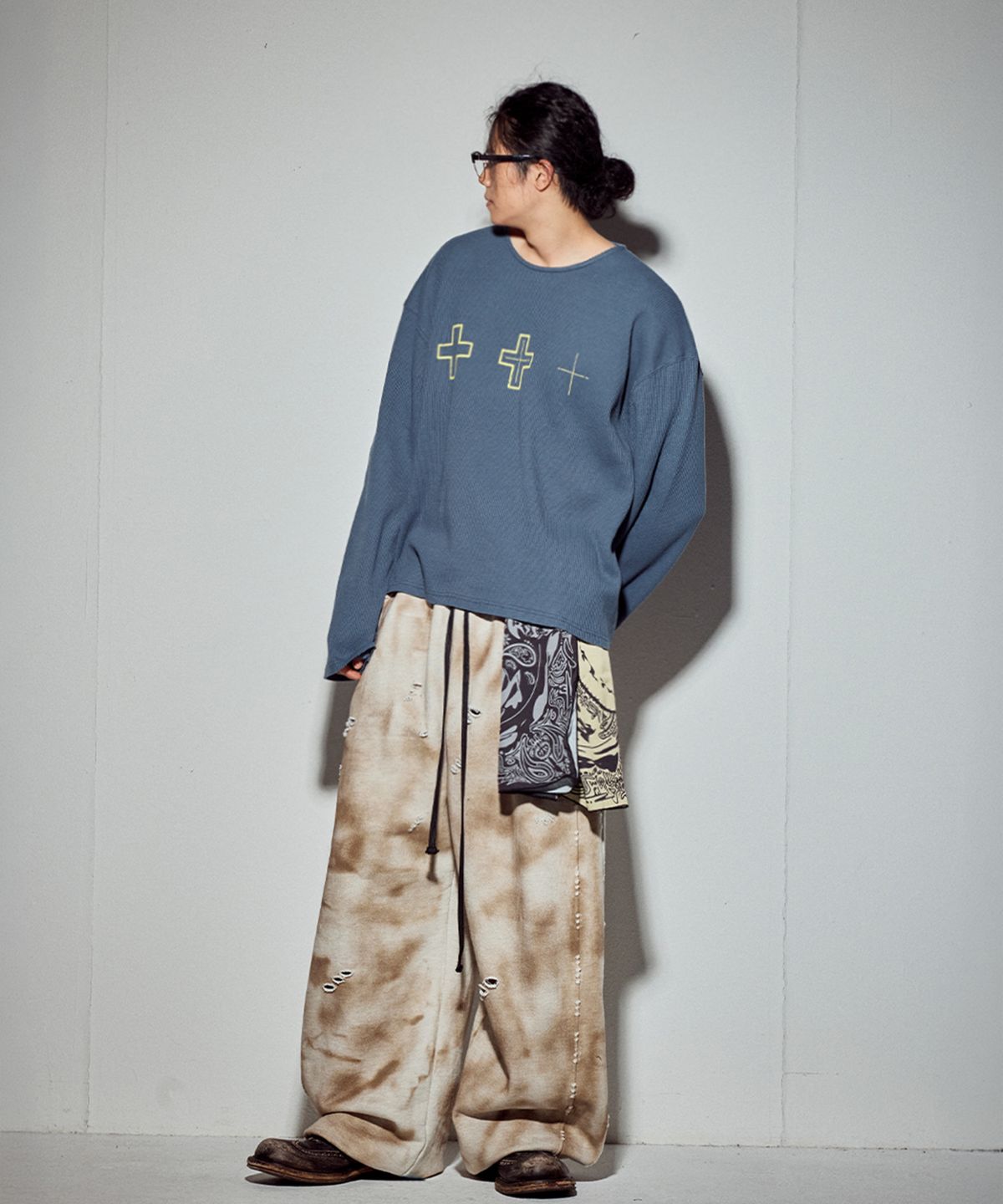 뭉(MWOONG) Cross heavy waffle LS-dusty blue