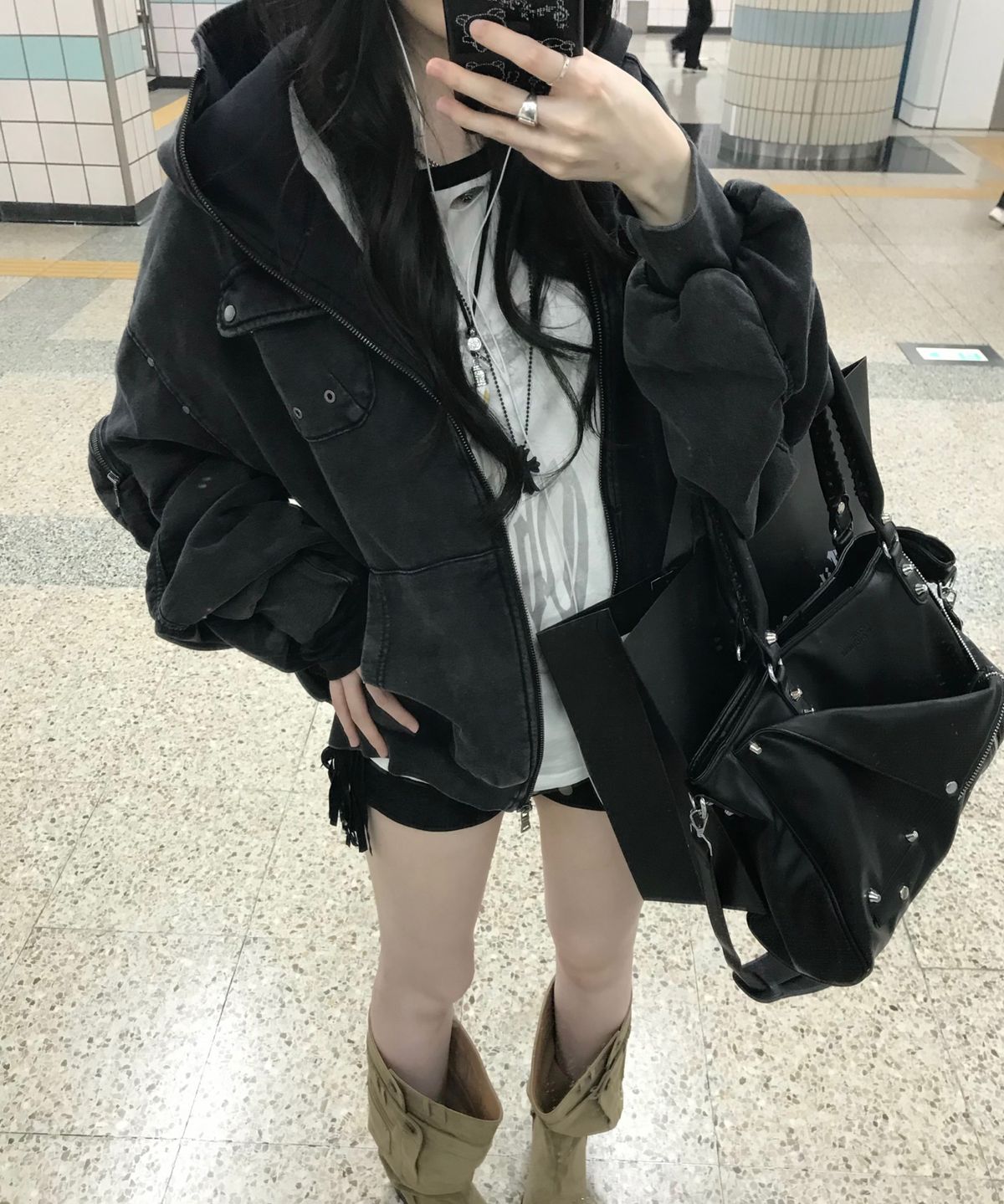 리버뉴스(LIBERALNEWS) RUCHED DISTORTED SLEEVE Zip Hoodie_GRAY