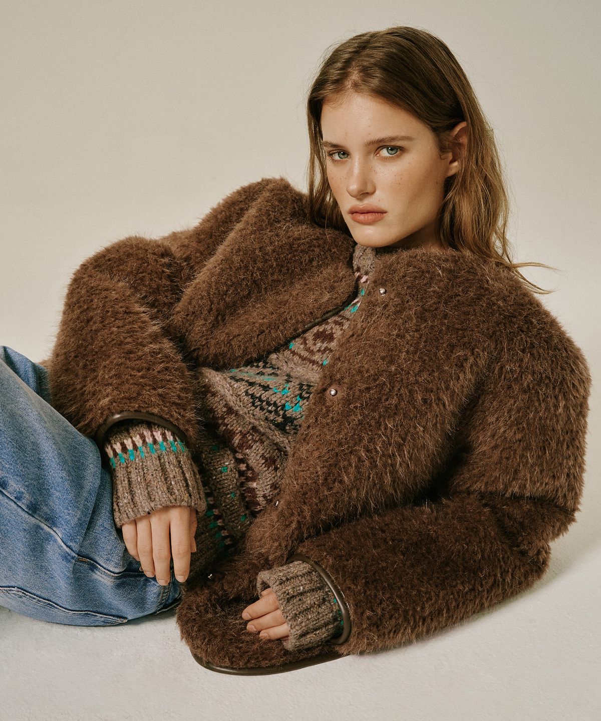 그린버터(GREENBUTTER) Shearling Suede Jacket (Brown)
