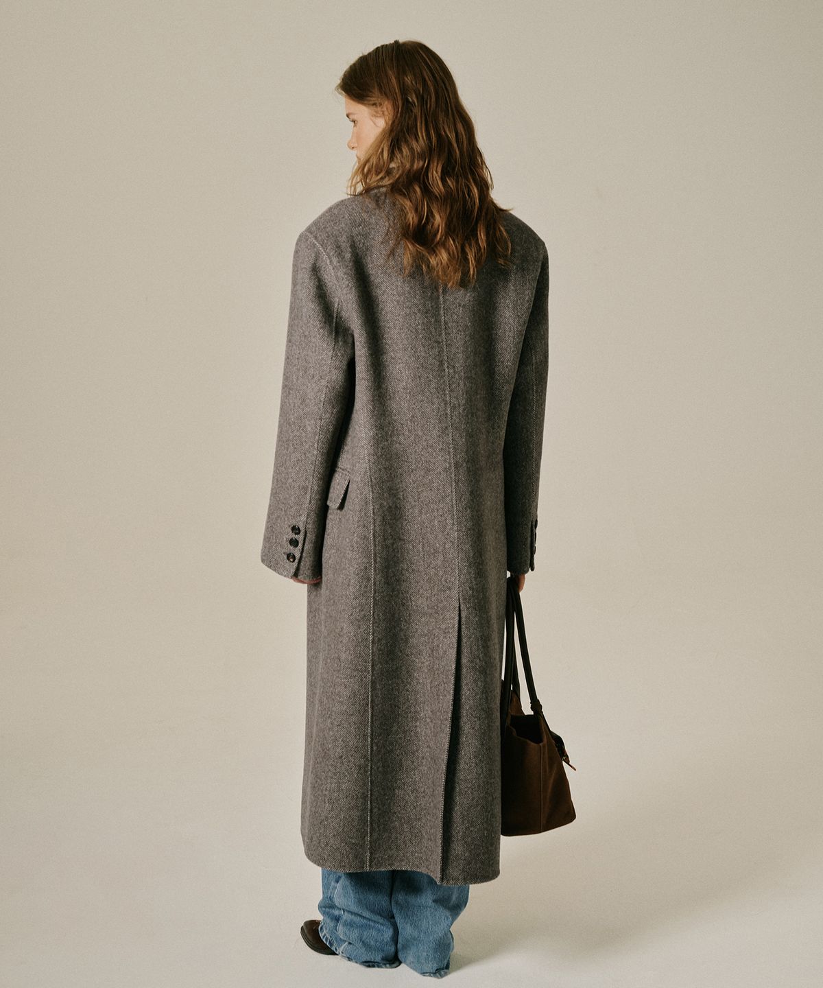 그린버터(GREENBUTTER) Handmade Herringbone Long Coat (Brown)