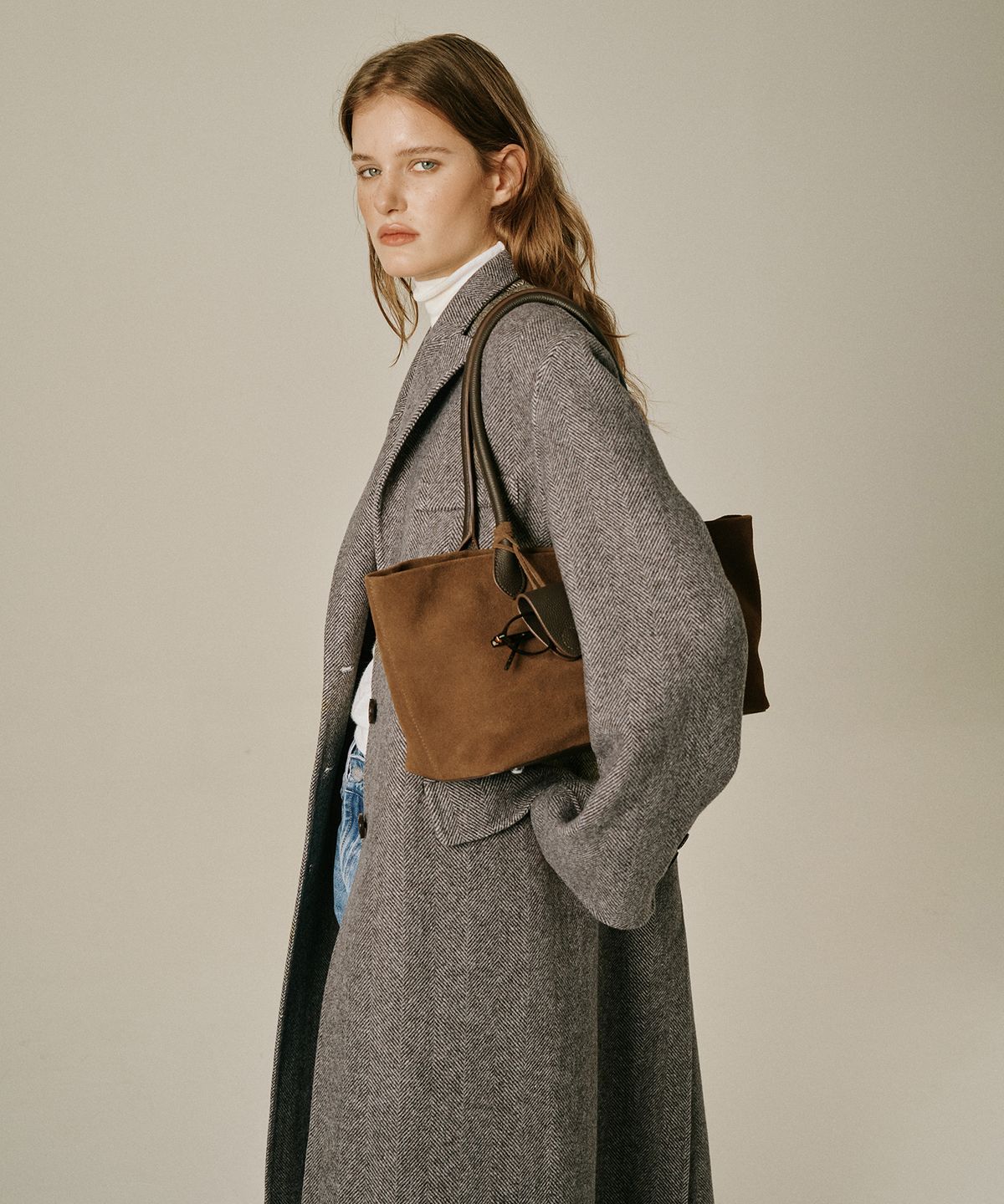 그린버터(GREENBUTTER) Handmade Herringbone Long Coat (Brown)