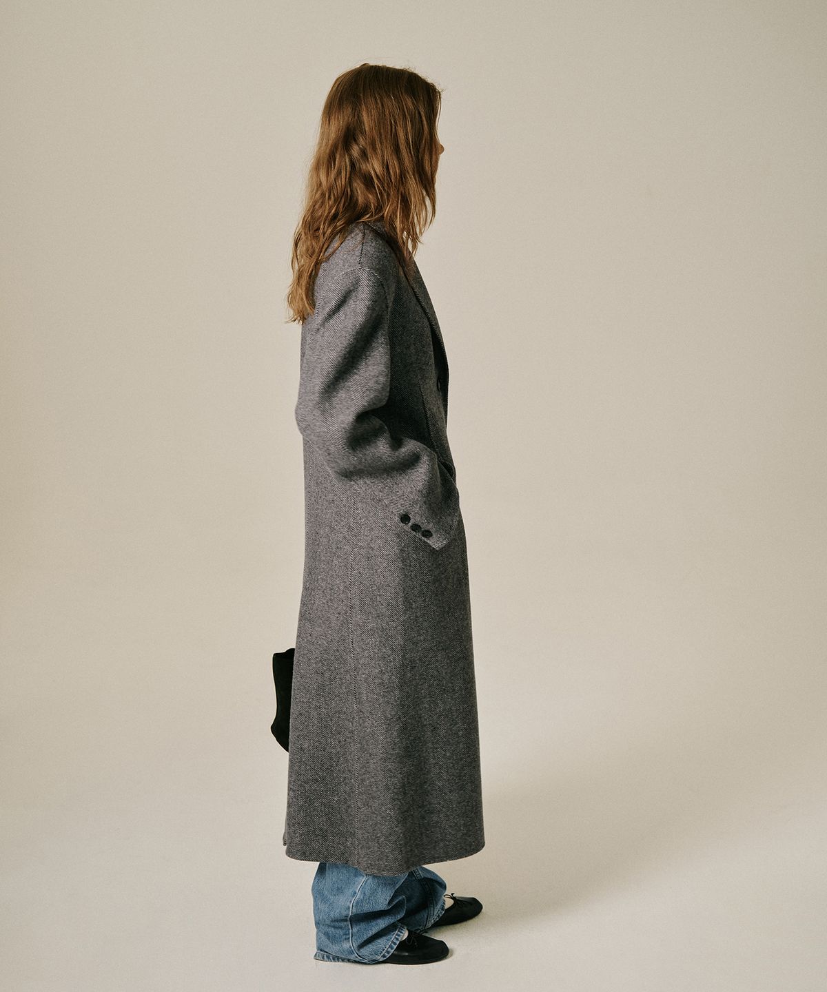 그린버터(GREENBUTTER) Handmade Herringbone Long Coat (Charcoal)