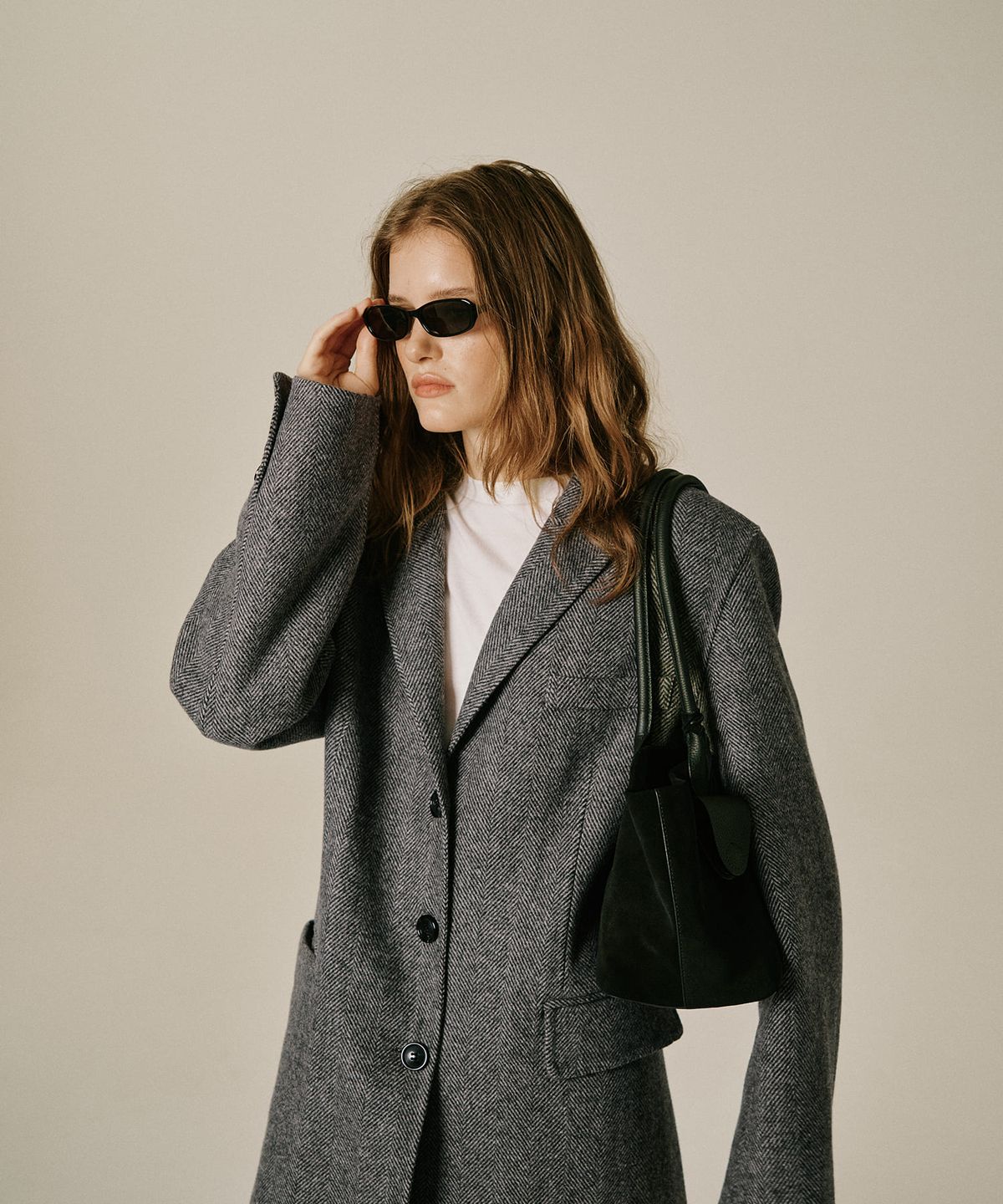 그린버터(GREENBUTTER) Handmade Herringbone Long Coat (Charcoal)
