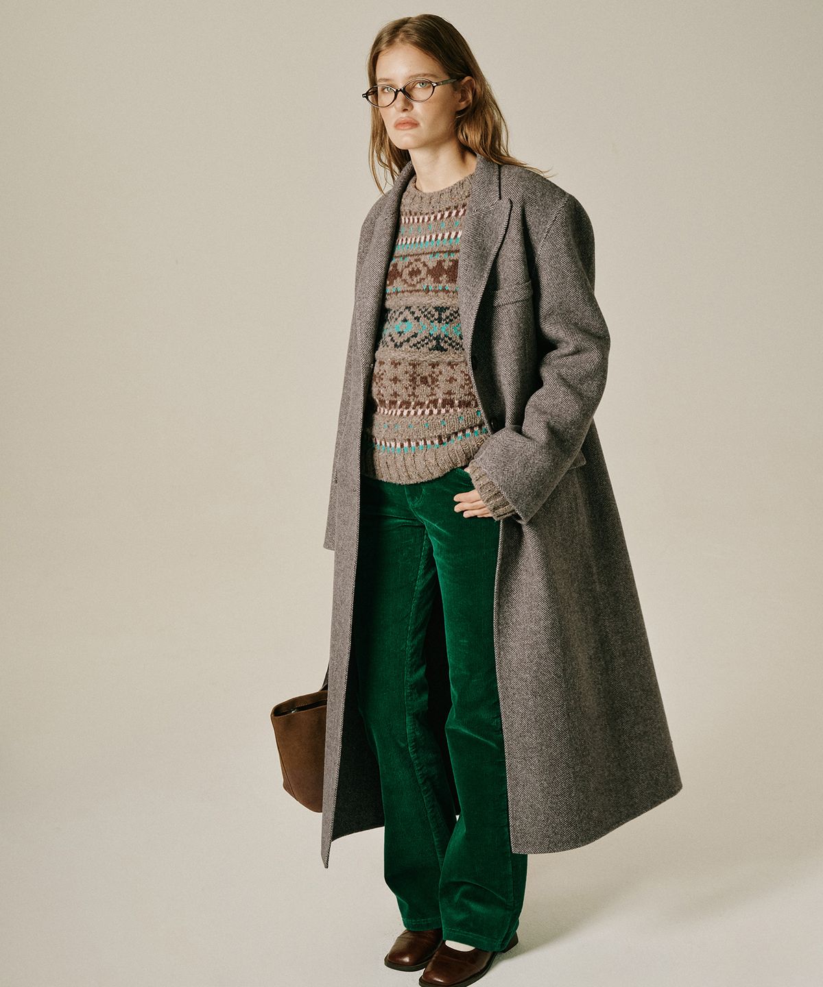 그린버터(GREENBUTTER) Fleece-Lined Corduroy Bootcut Pants (Green)