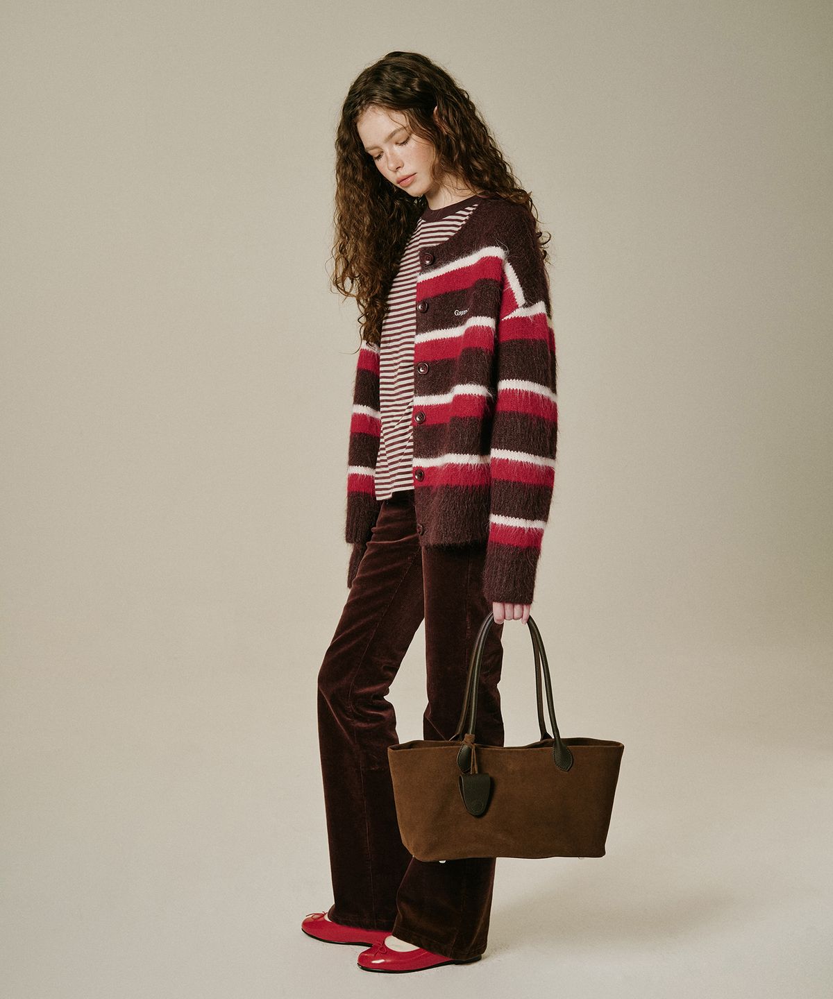 그린버터(GREENBUTTER) Fleece-Lined Corduroy Bootcut Pants (Brown)
