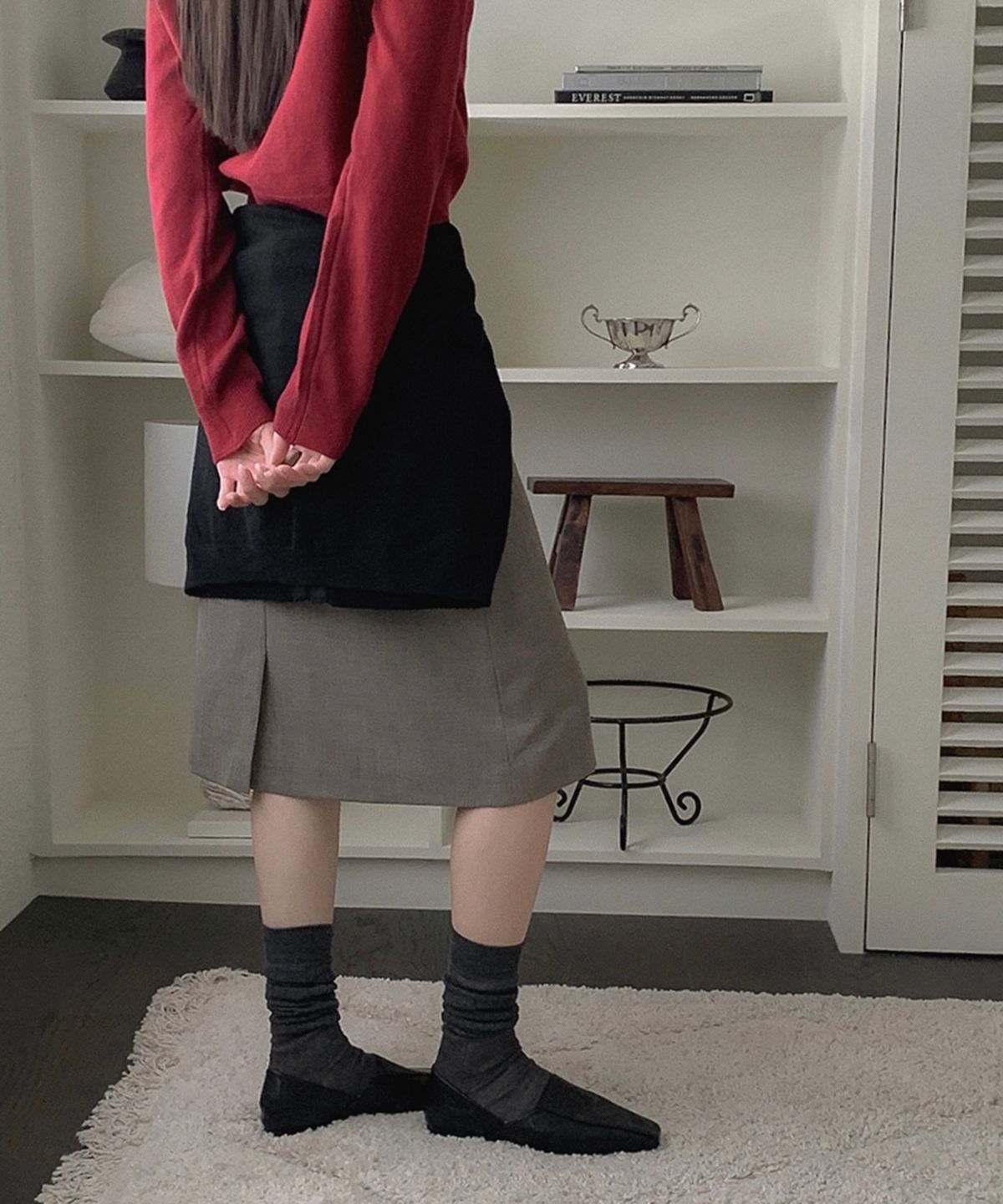 무드앤플(MOODNPLE) Devon 텍스처 스퀘어 플랫 1cm black