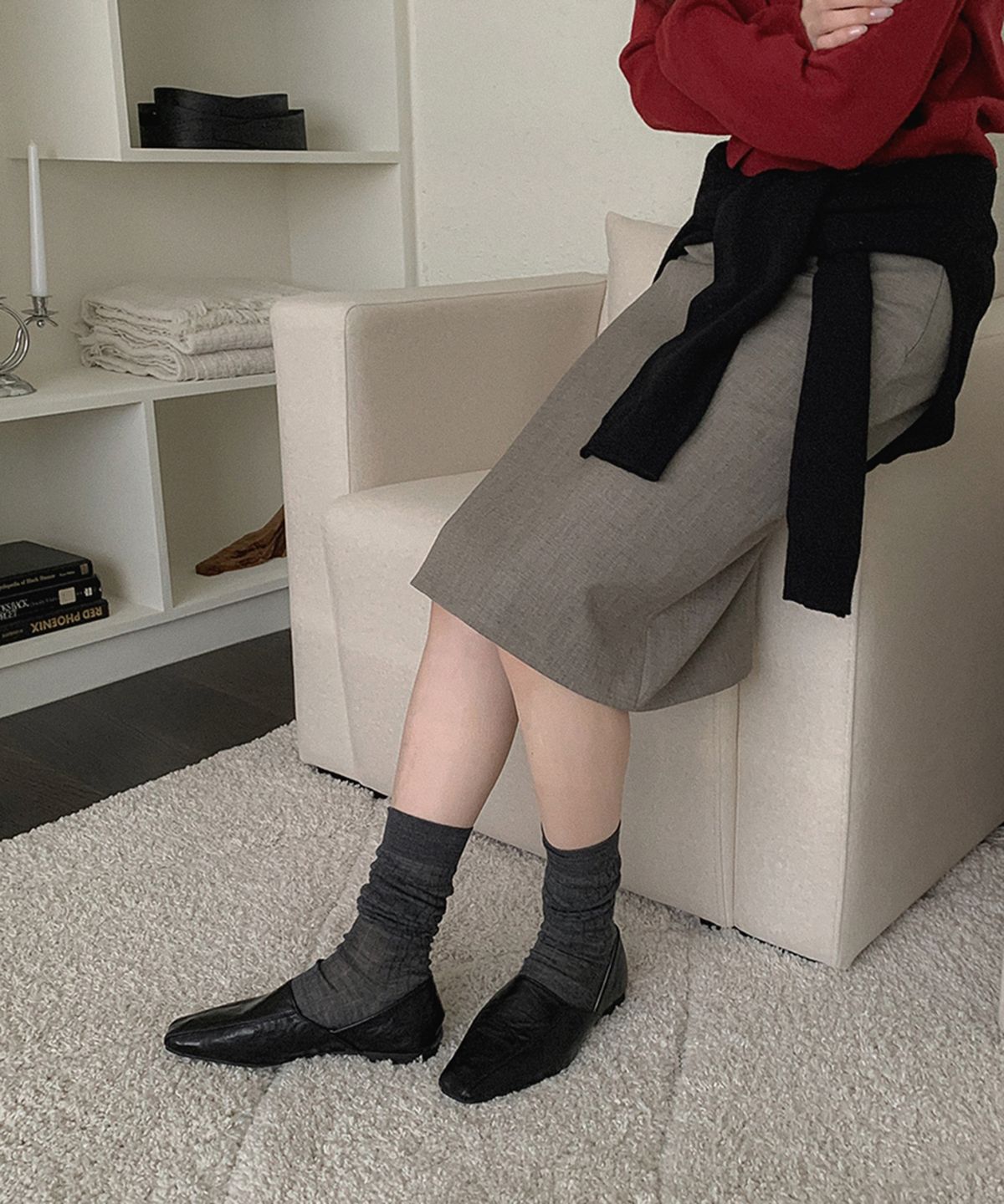 무드앤플(MOODNPLE) Devon 텍스처 스퀘어 플랫 1cm black