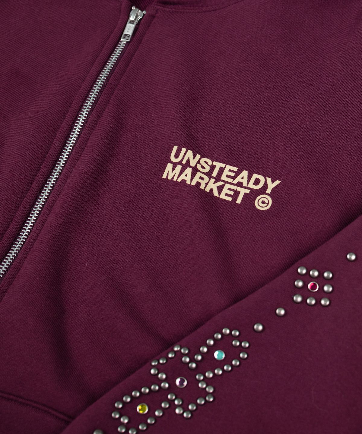 언스테디마켓(UNSTEADYMARKET) 레인스톤 후드집업 플럼