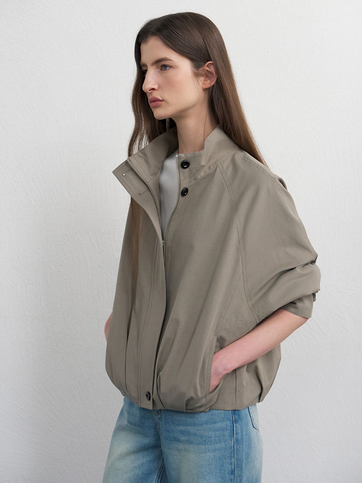모멧(MOMET) 이든 코튼 블루종 점퍼 카키그레이