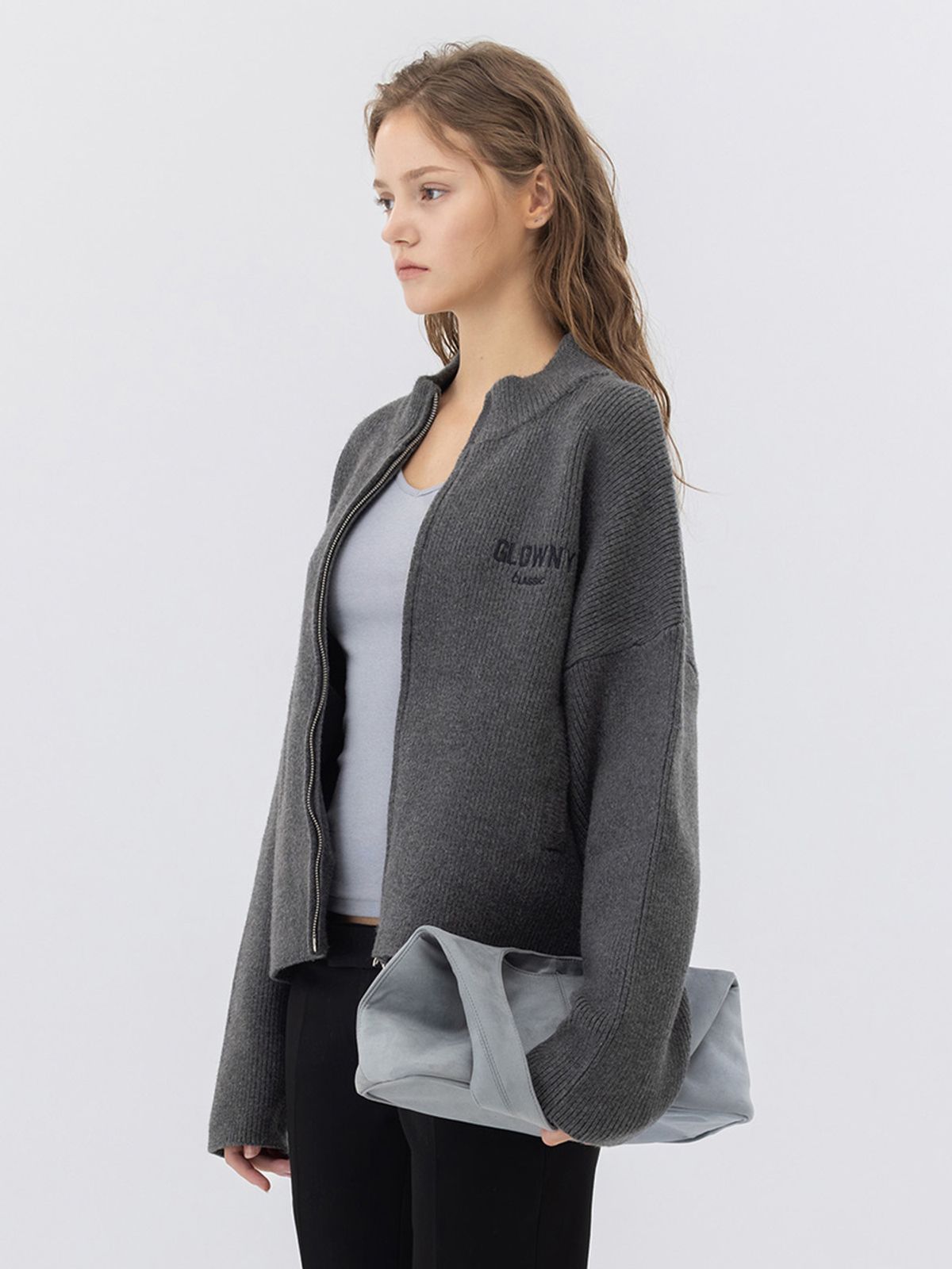 글로니(GLOWNY) G LEATHER HALF SHOULDER BAG (ASH BLUE)