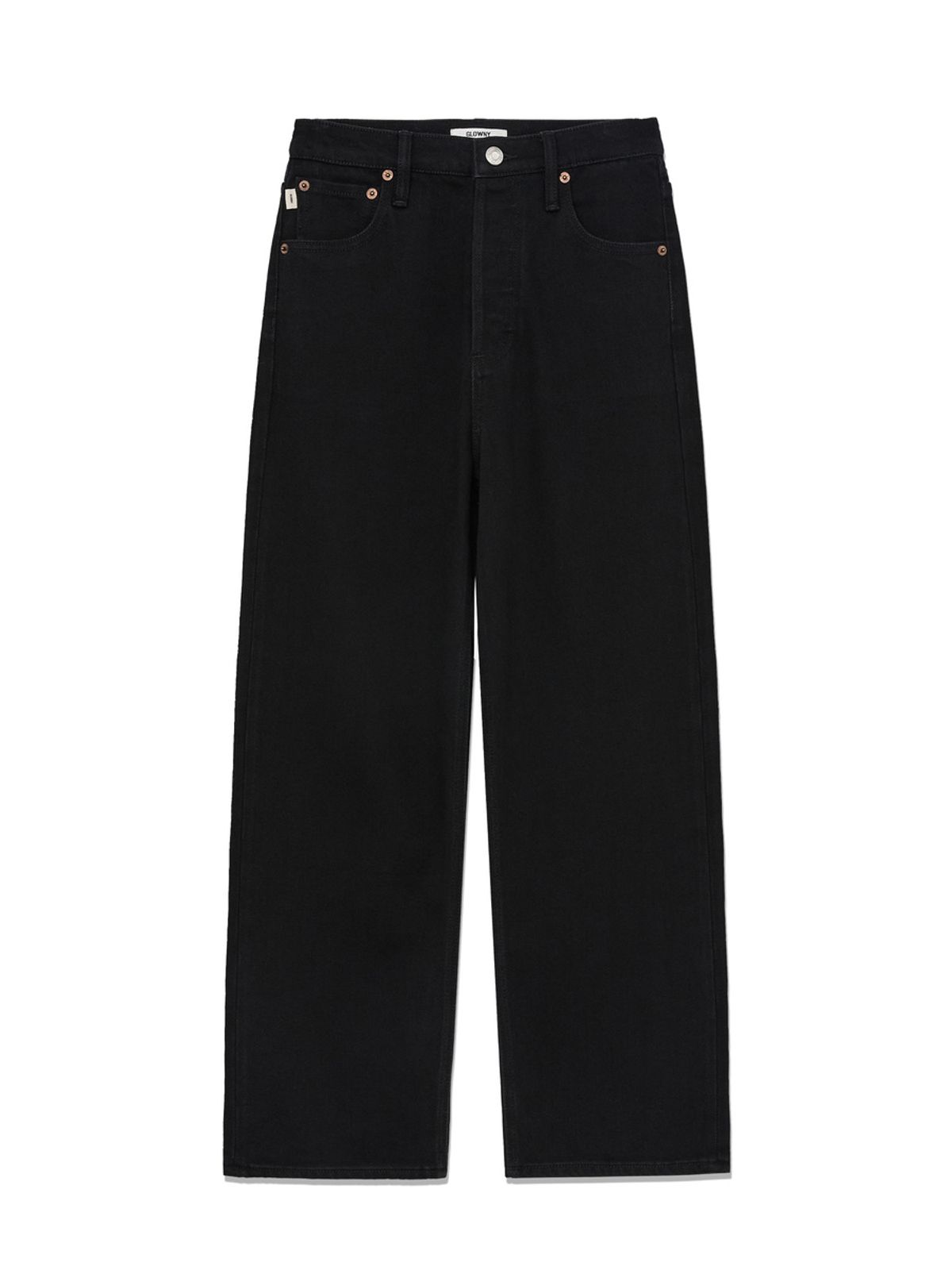 글로니(GLOWNY) 90s HIGH RISE WIDE LEG JEANS (SHORT) (BLACK)