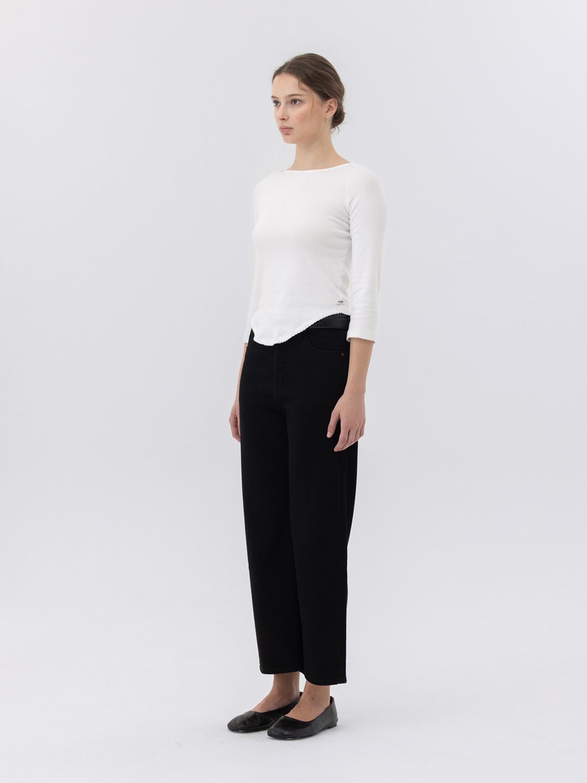 글로니(GLOWNY) 90s HIGH RISE WIDE LEG JEANS (SHORT) (BLACK)