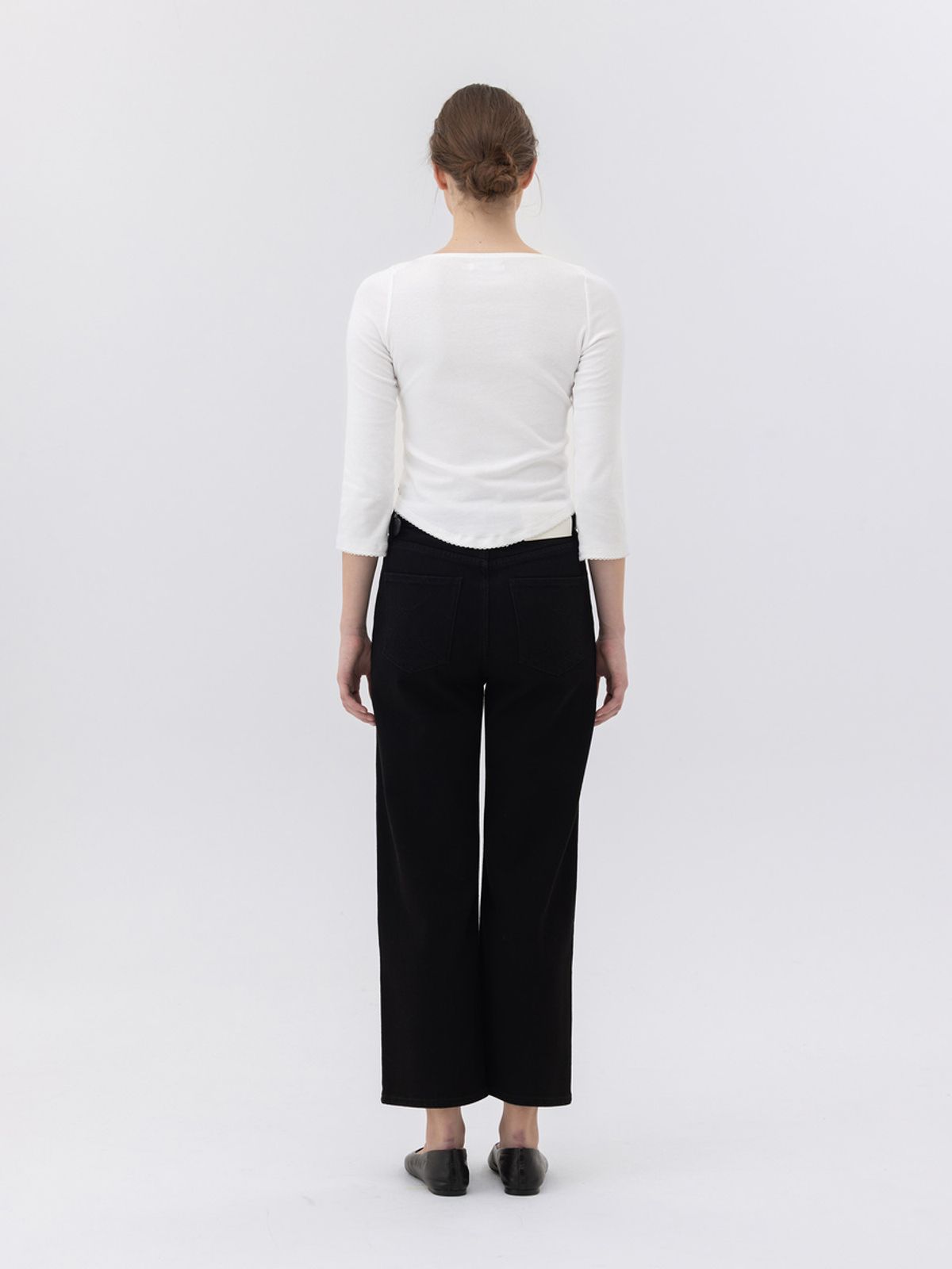 글로니(GLOWNY) 90s HIGH RISE WIDE LEG JEANS (SHORT) (BLACK)