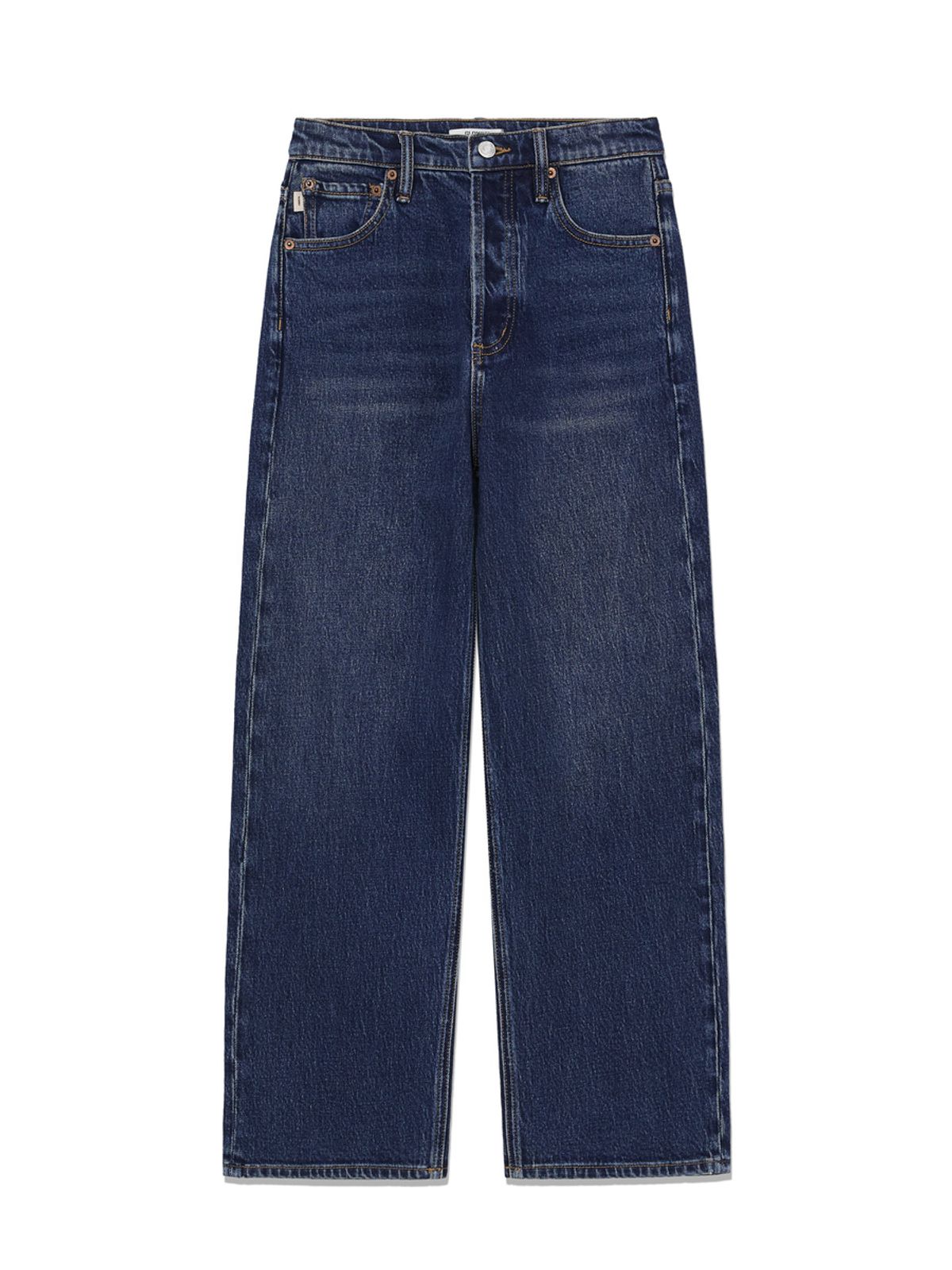 글로니(GLOWNY) 90s HIGH RISE WIDE LEG JEANS (SHORT) (DEEP BLUE)