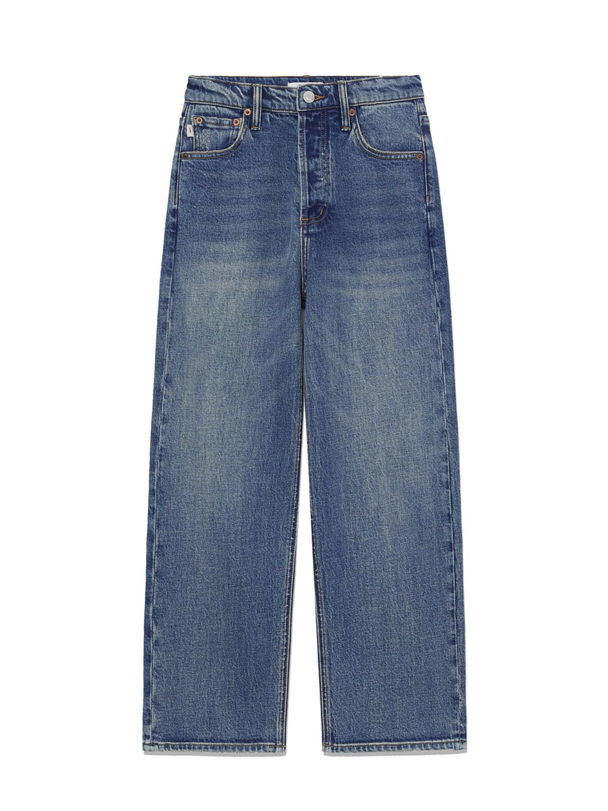 글로니(GLOWNY) 90s HIGH RISE WIDE LEG JEANS (SHORT) (OCEAN BLUE)