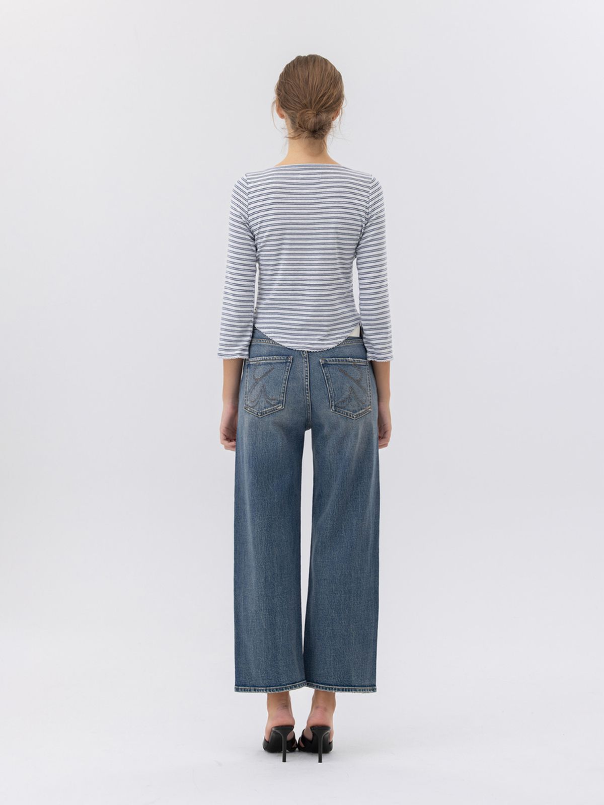 글로니(GLOWNY) 90s HIGH RISE WIDE LEG JEANS (SHORT) (OCEAN BLUE)