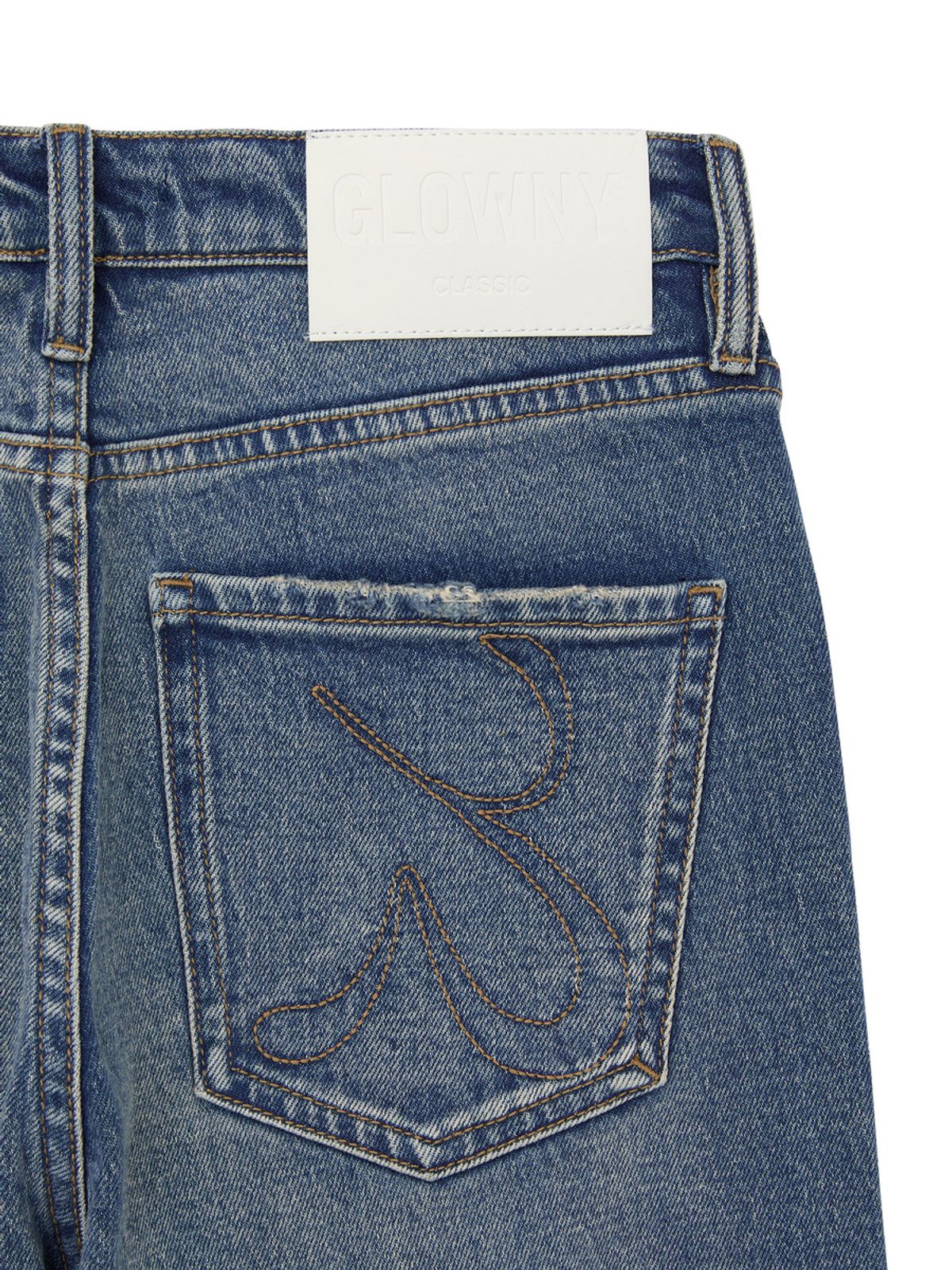 글로니(GLOWNY) 90s HIGH RISE WIDE LEG JEANS (SHORT) (OCEAN BLUE)