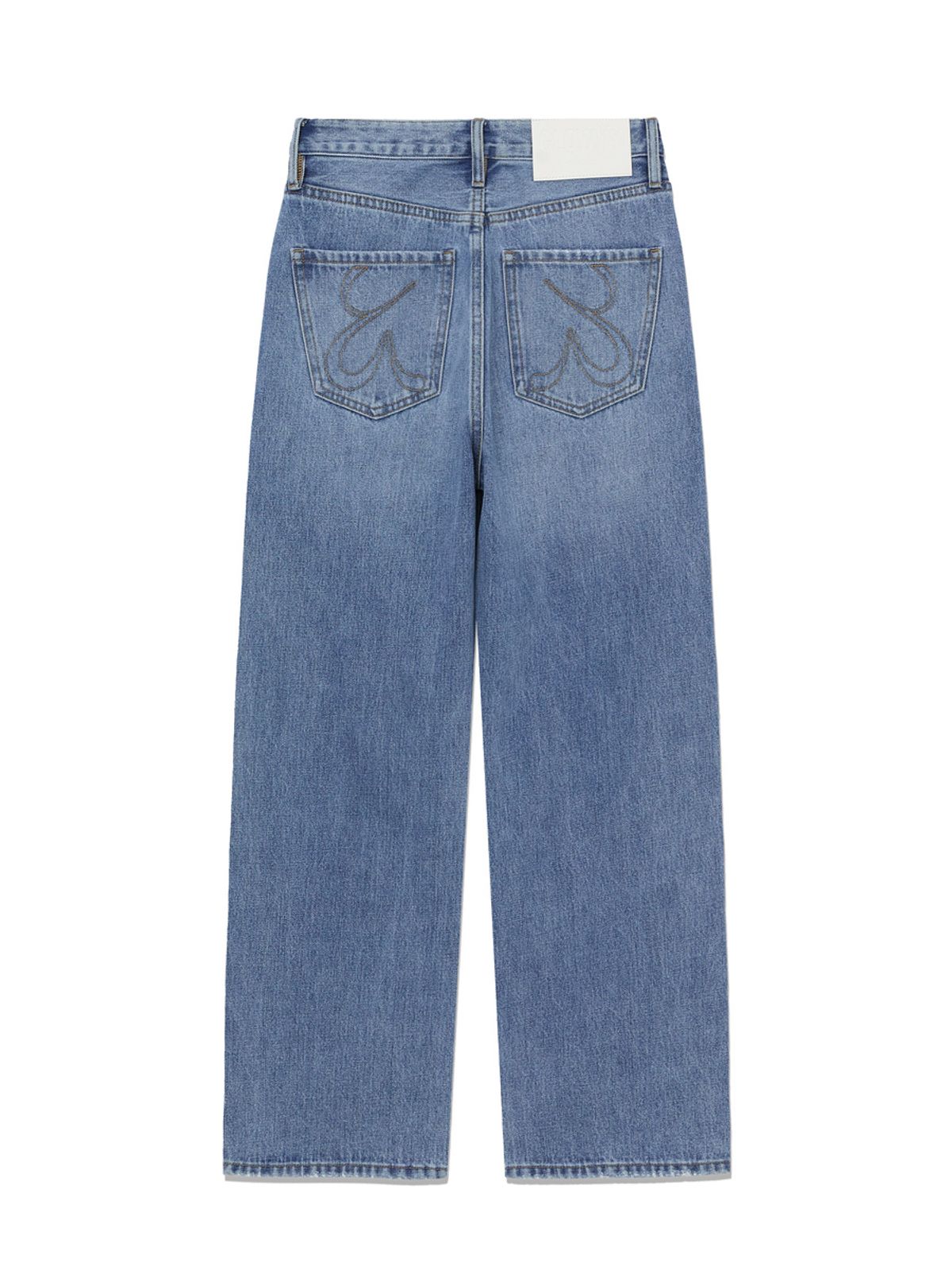 글로니(GLOWNY) 90s HIGH RISE WIDE LEG JEANS (SHORT) (MID BLUE)
