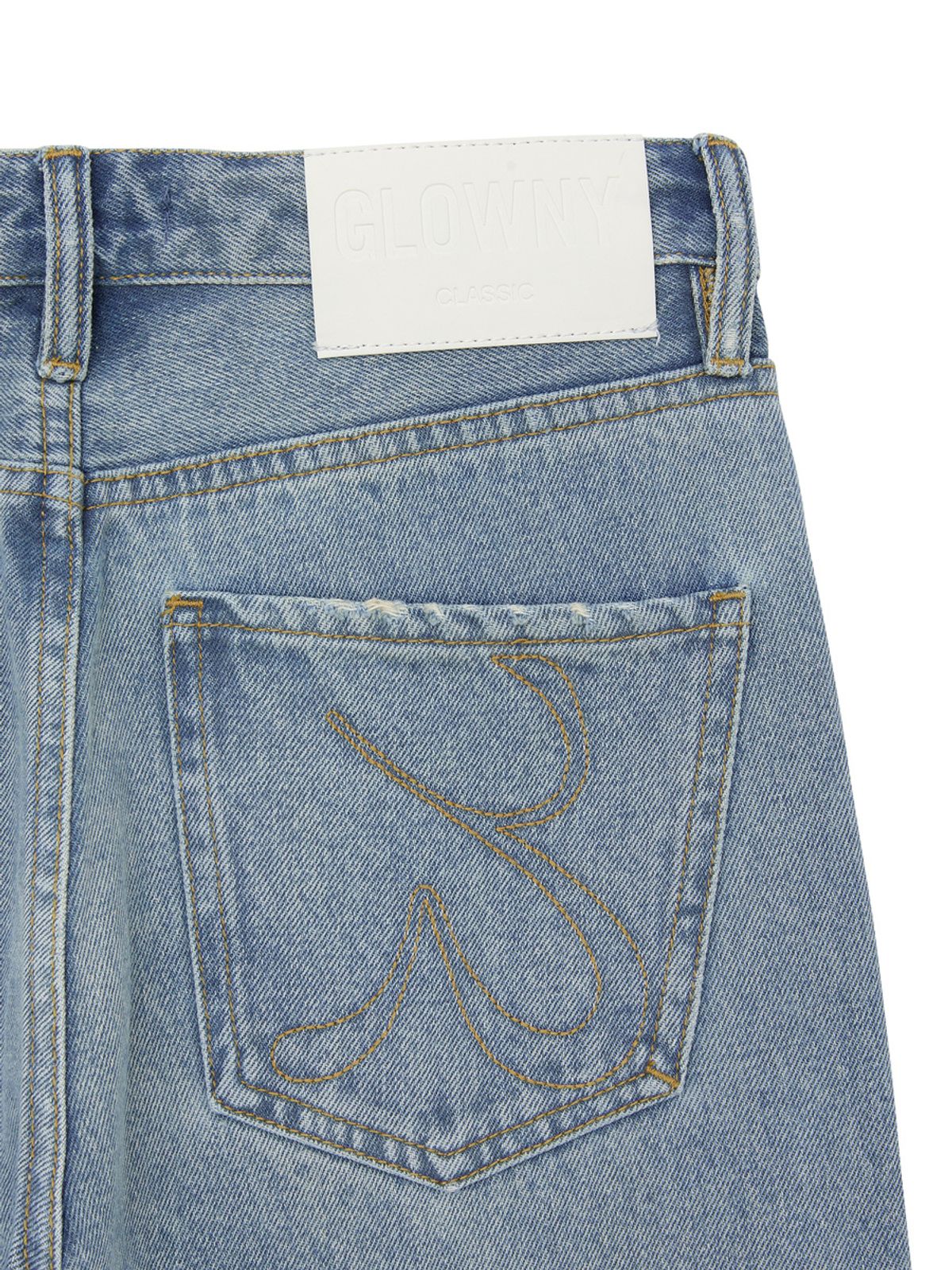 글로니(GLOWNY) 90s HIGH RISE WIDE LEG JEANS (SHORT) (LIGHT BLUE)