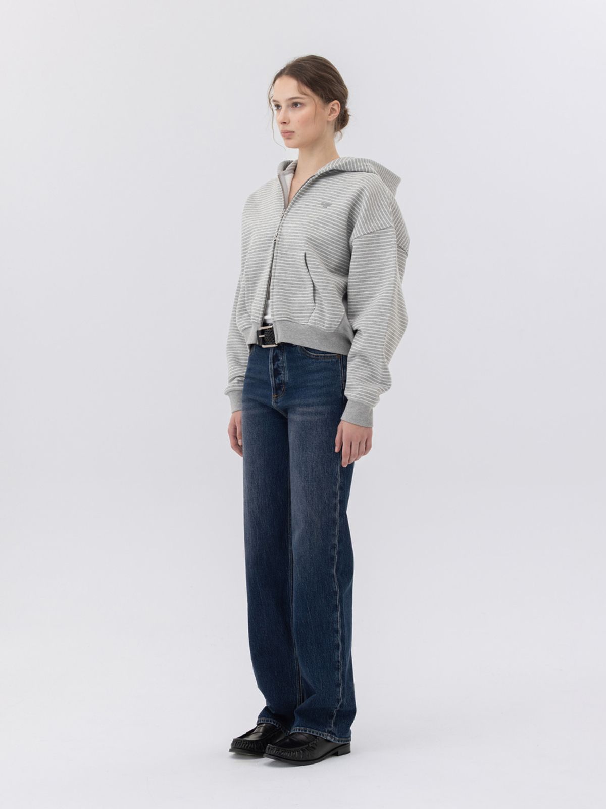글로니(GLOWNY) 90s HIGH RISE WIDE LEG JEANS (LONG) (DEEP BLUE)