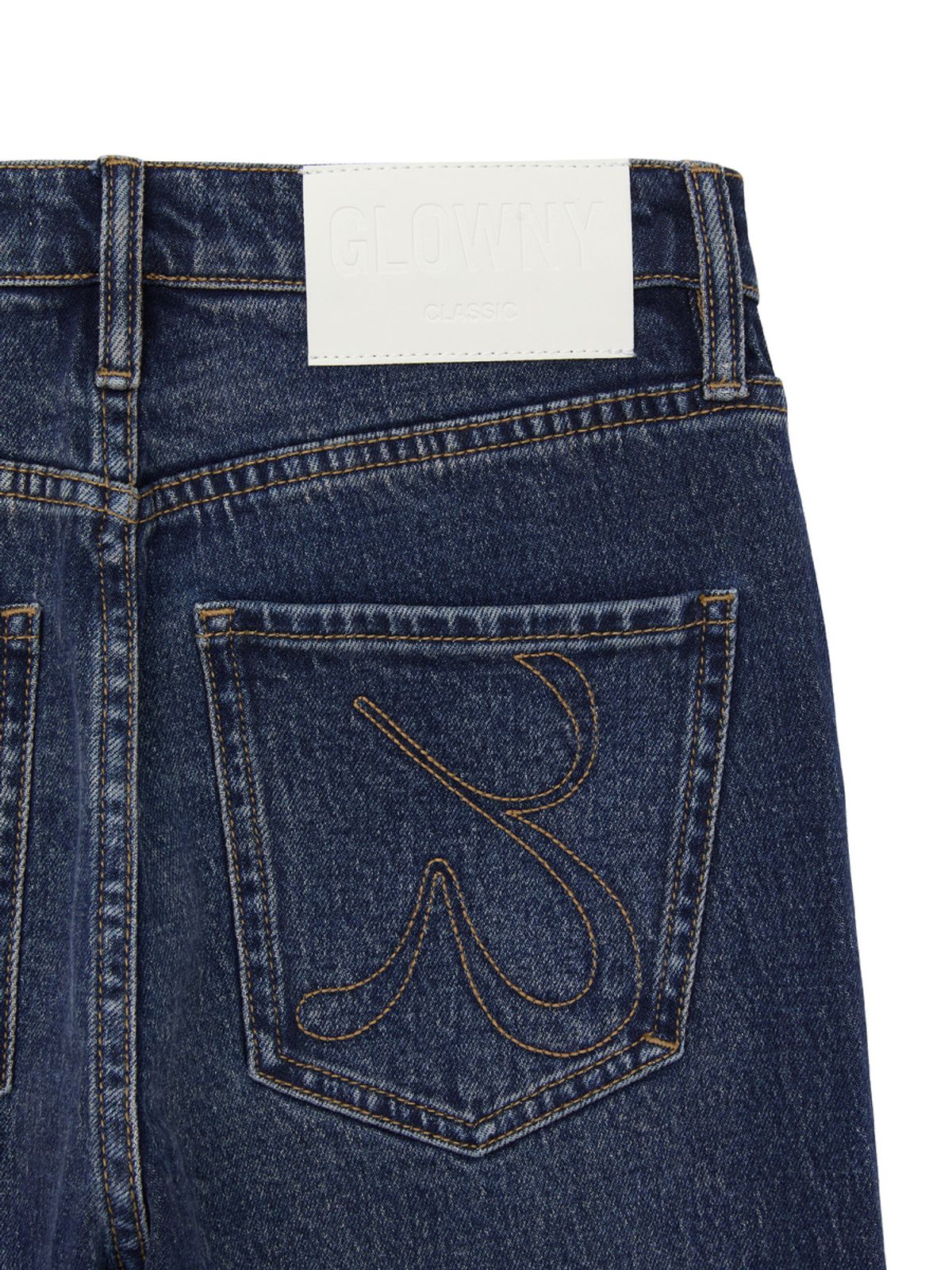 글로니(GLOWNY) 90s HIGH RISE WIDE LEG JEANS (LONG) (DEEP BLUE)