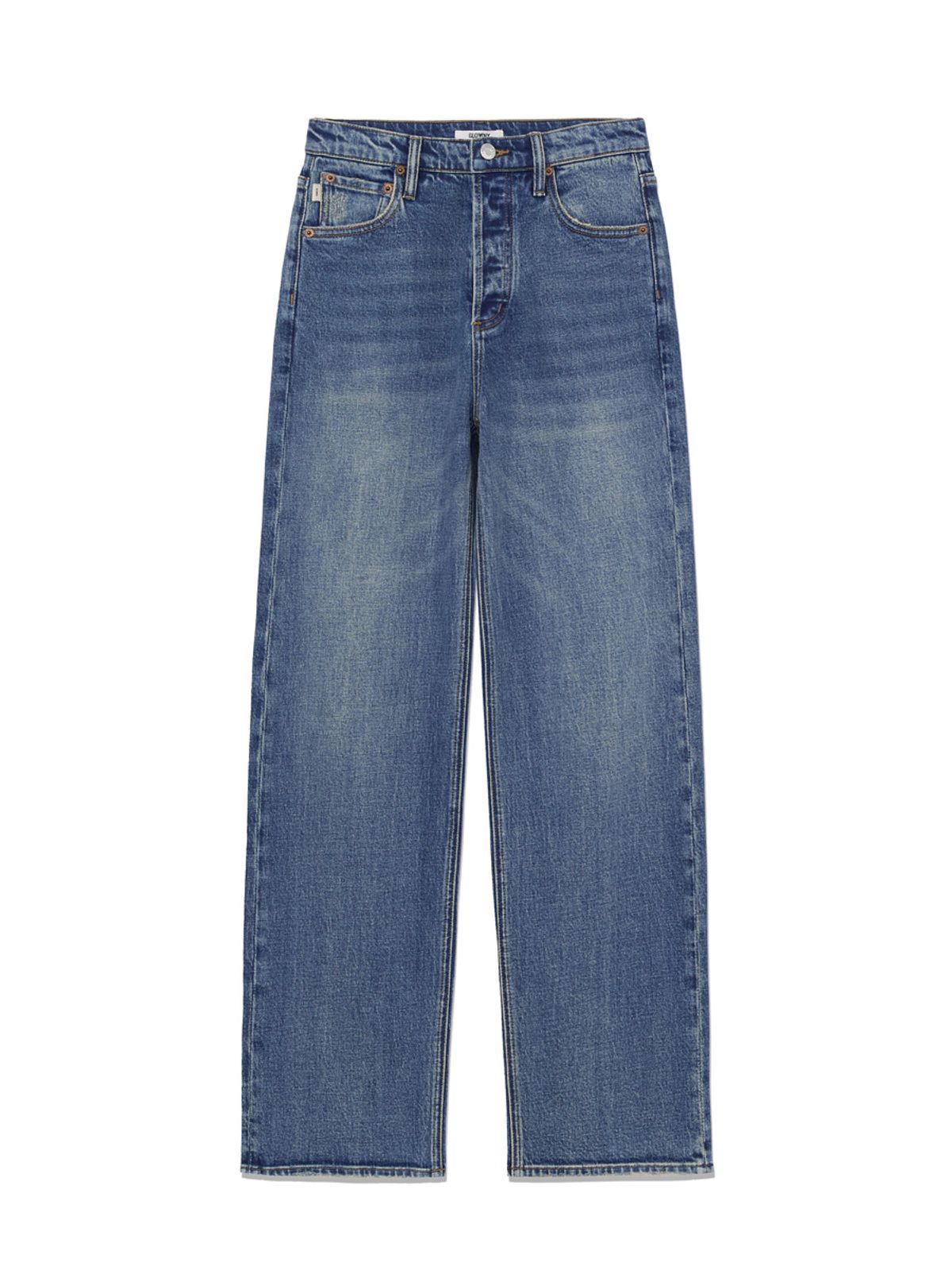 글로니(GLOWNY) 90s HIGH RISE WIDE LEG JEANS (LONG) (OCEAN BLUE)