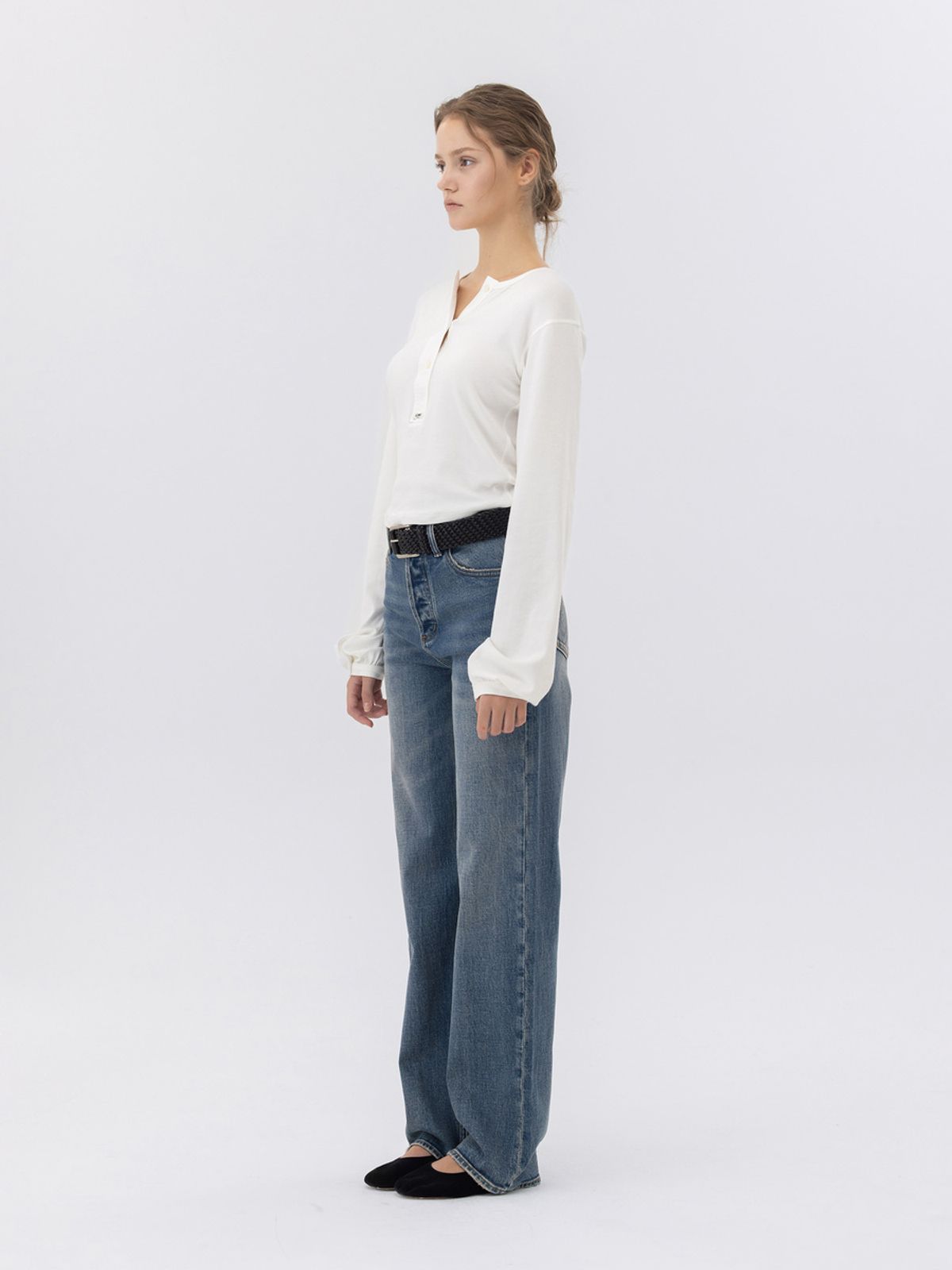 글로니(GLOWNY) 90s HIGH RISE WIDE LEG JEANS (LONG) (OCEAN BLUE)