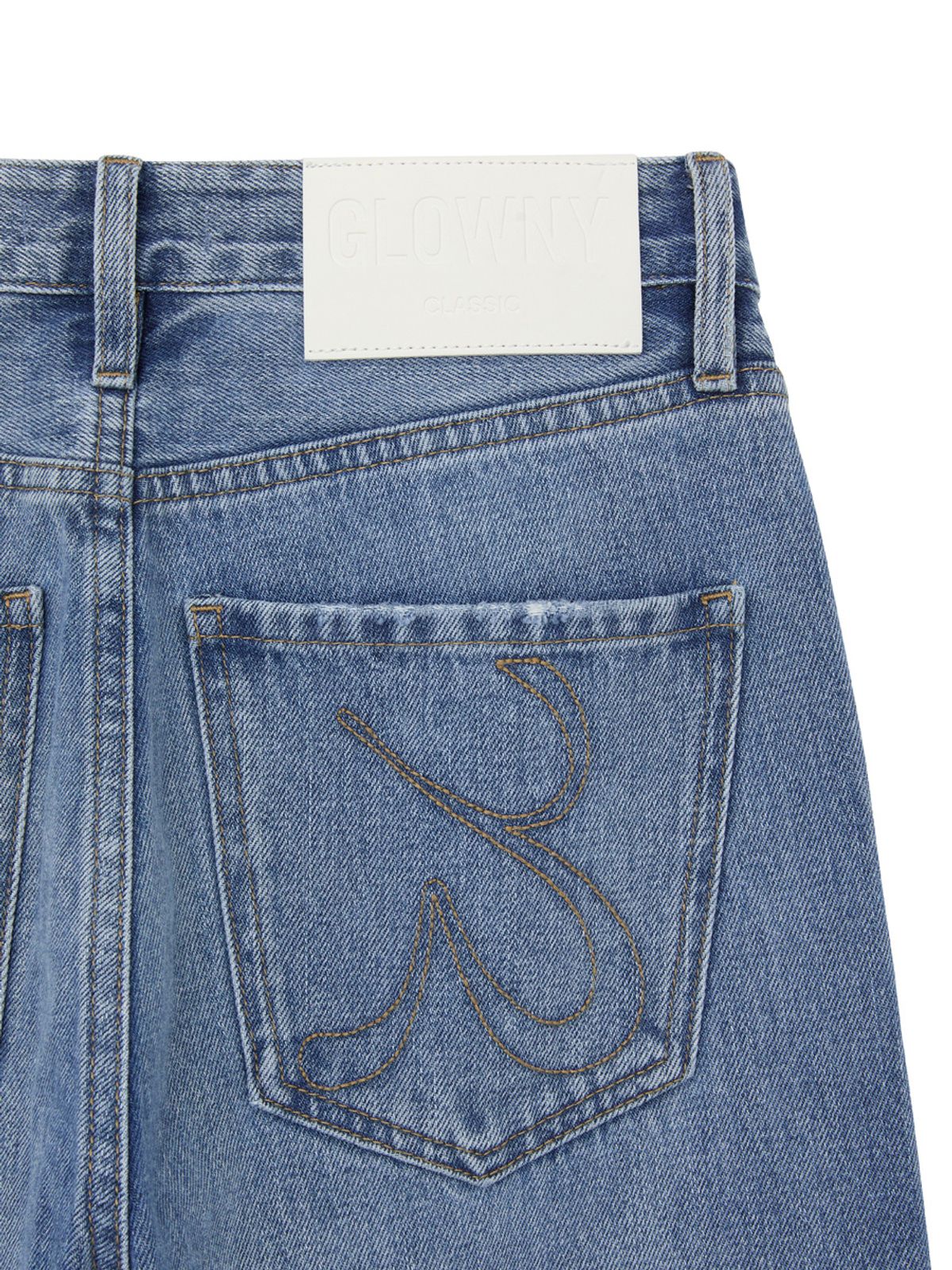 글로니(GLOWNY) 90s HIGH RISE WIDE LEG JEANS (LONG) (MID BLUE)