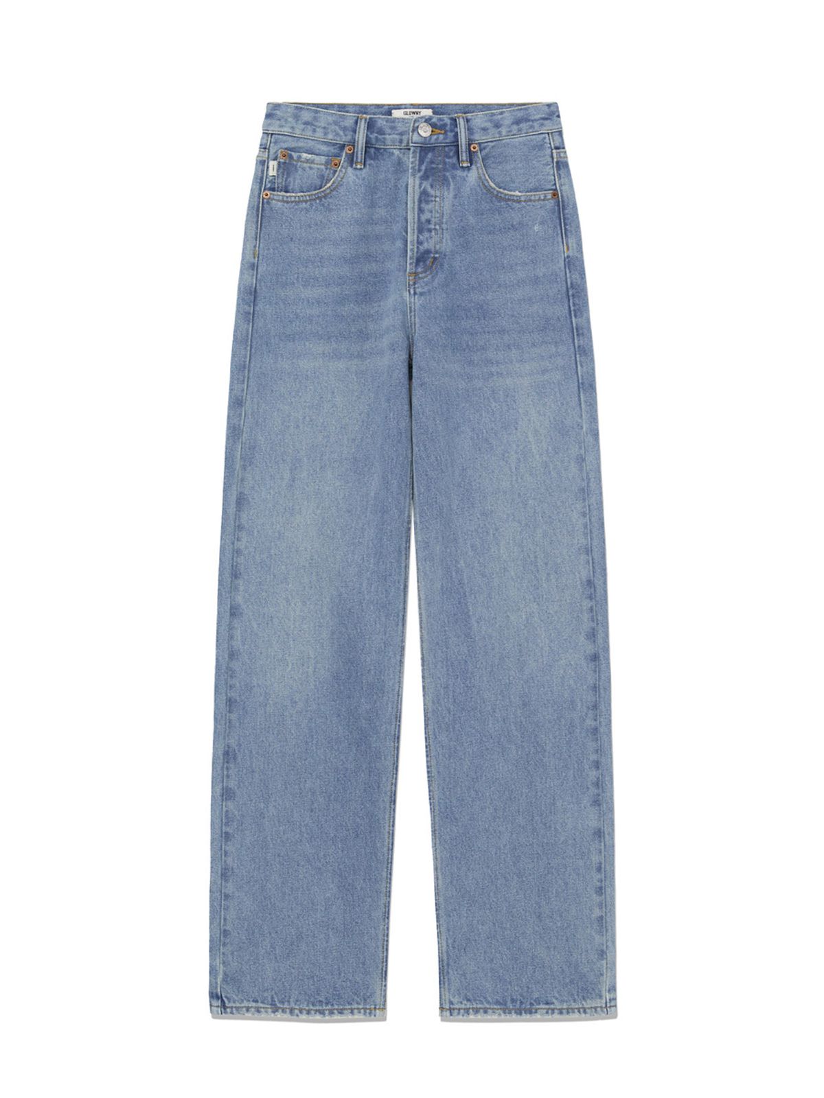 글로니(GLOWNY) 90s HIGH RISE WIDE LEG JEANS (LONG) (LIGHT BLUE)