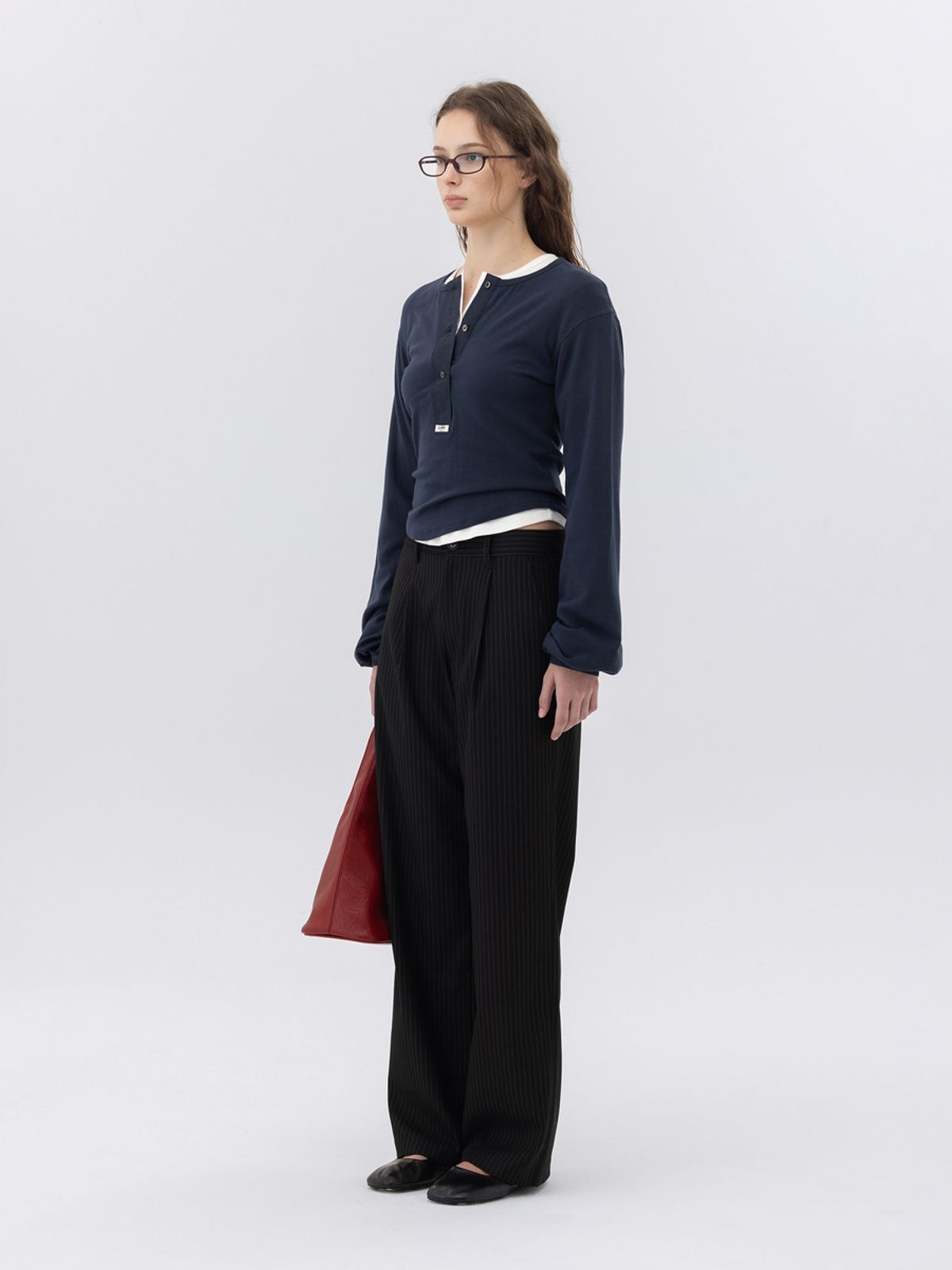 글로니(GLOWNY) G GENTLE WIDE LEG PINSTRIPE PANTS 2.0 (BLACK)