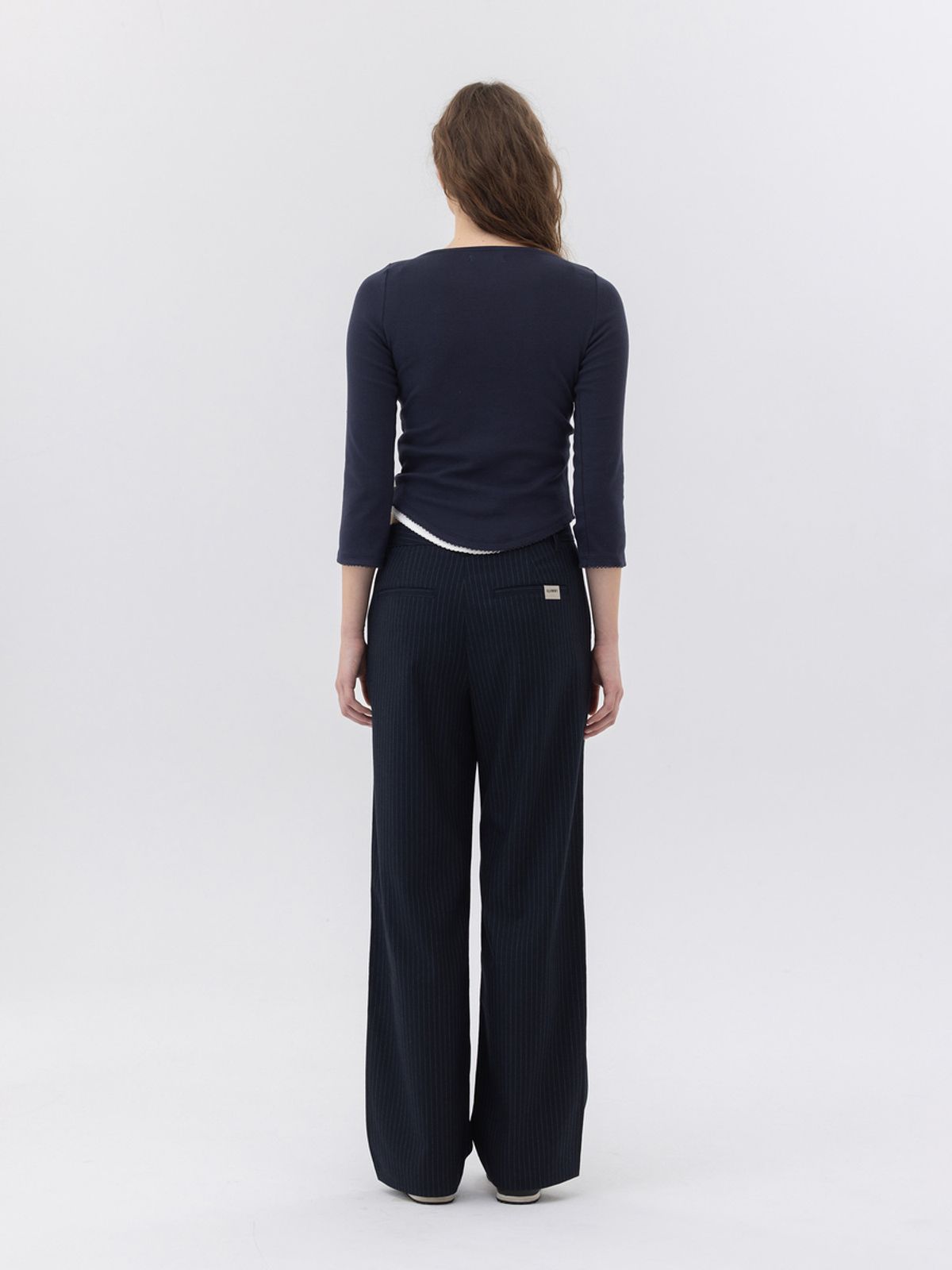 글로니(GLOWNY) G GENTLE WIDE LEG PINSTRIPE PANTS 2.0 (NAVY)