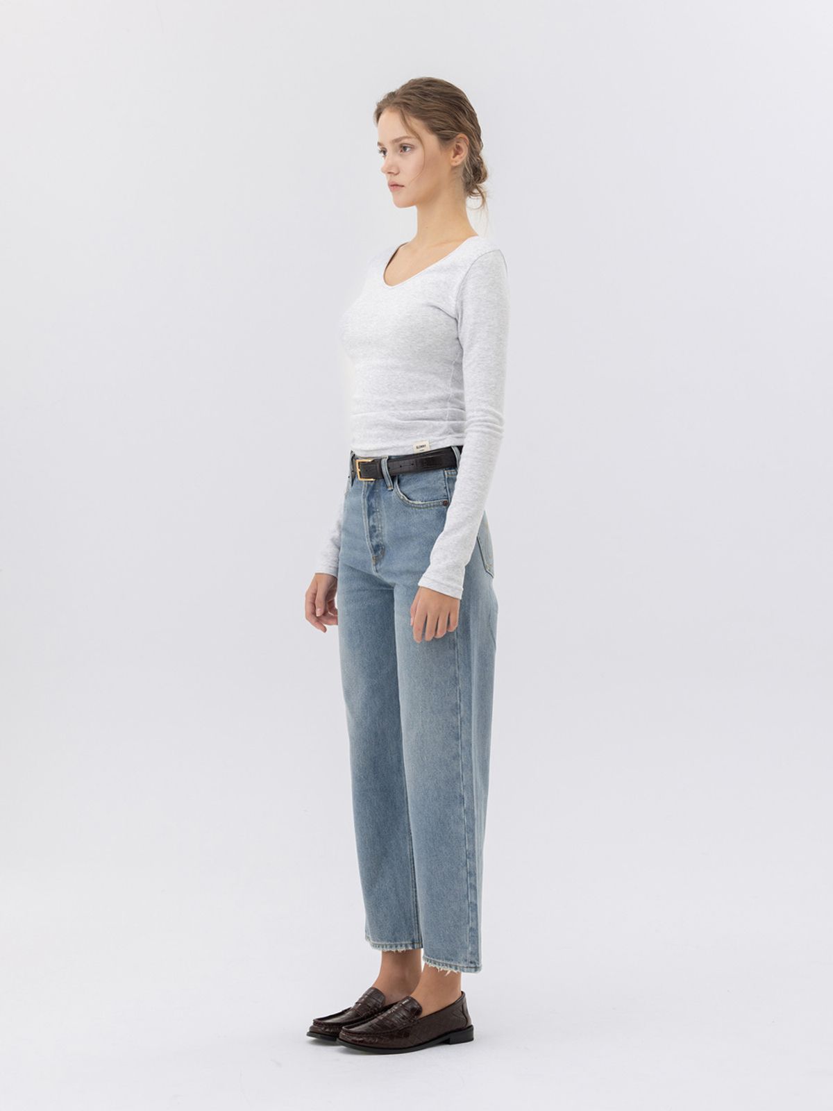 글로니(GLOWNY) G CHARM V-NECK LONG SLEEVE (MELANGE GRAY)