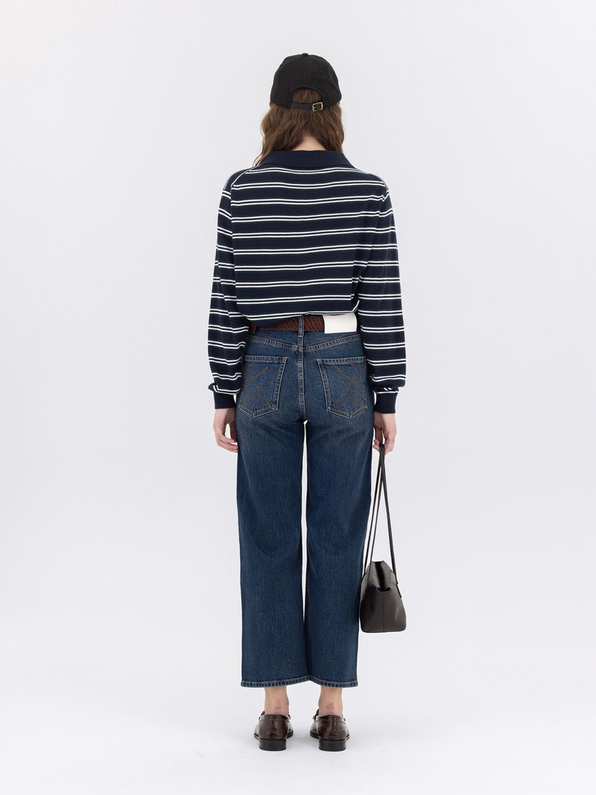 글로니(GLOWNY) G STRIPE HENLEY LOOSE FIT KNIT (NAVY)