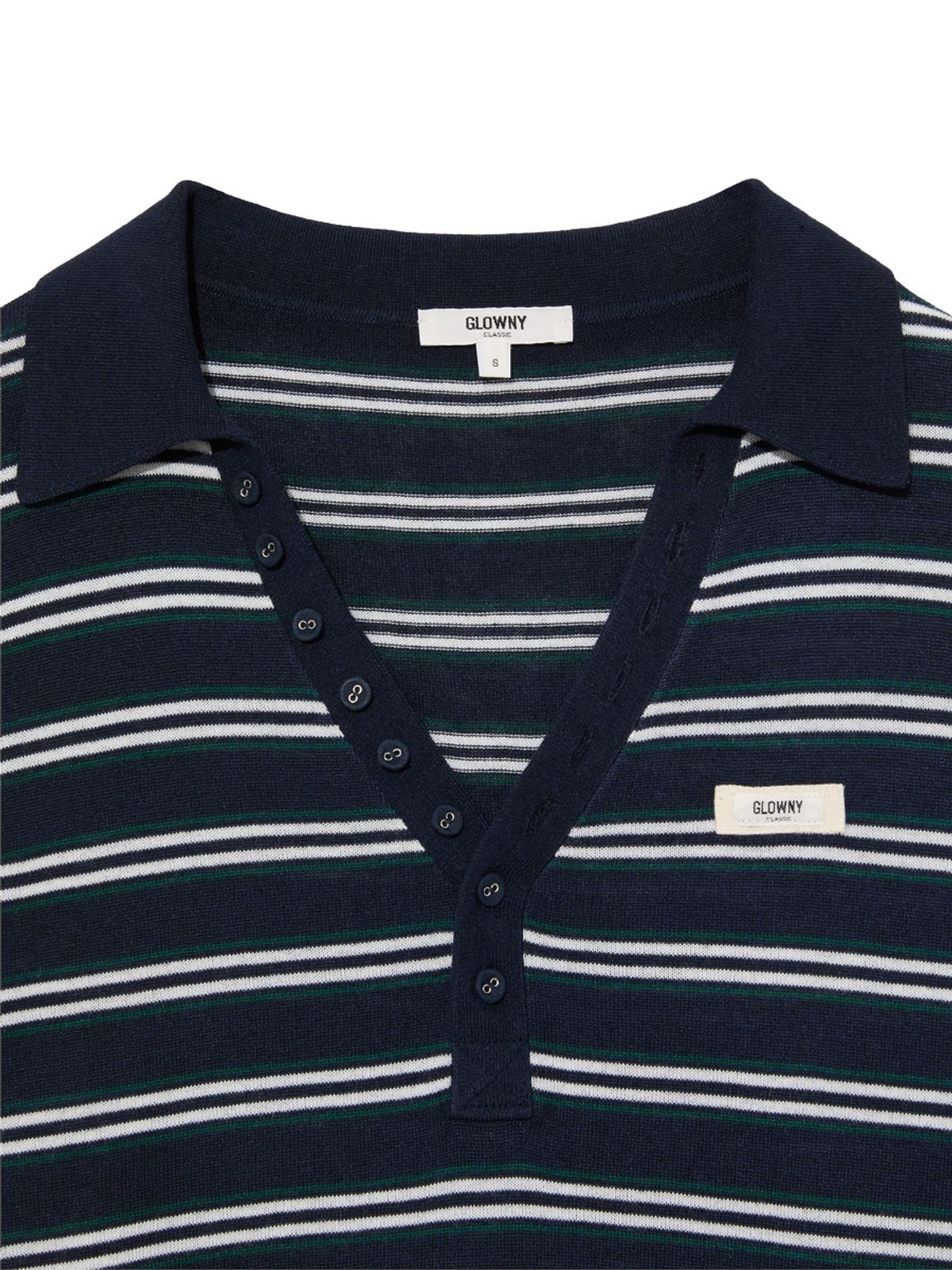 글로니(GLOWNY) G STRIPE HENLEY LOOSE FIT KNIT (NAVY)