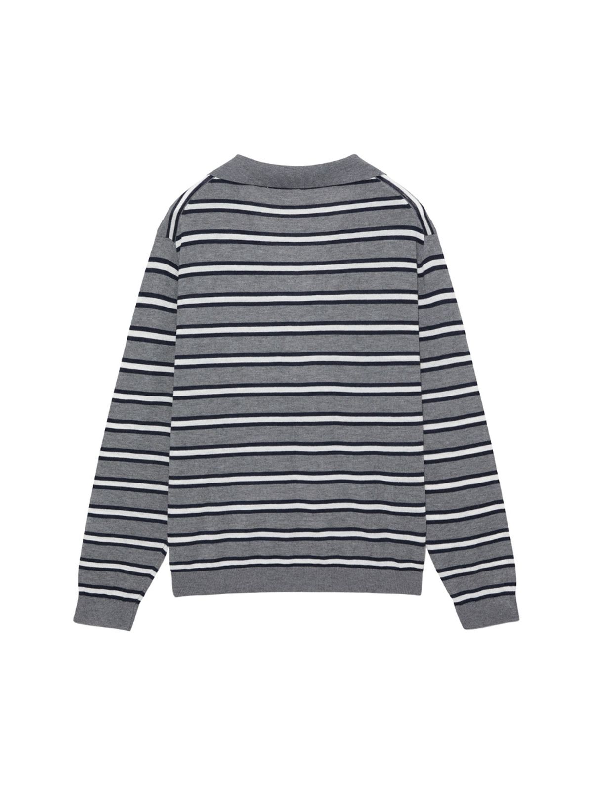 글로니(GLOWNY) G STRIPE HENLEY LOOSE FIT KNIT (GRAY)