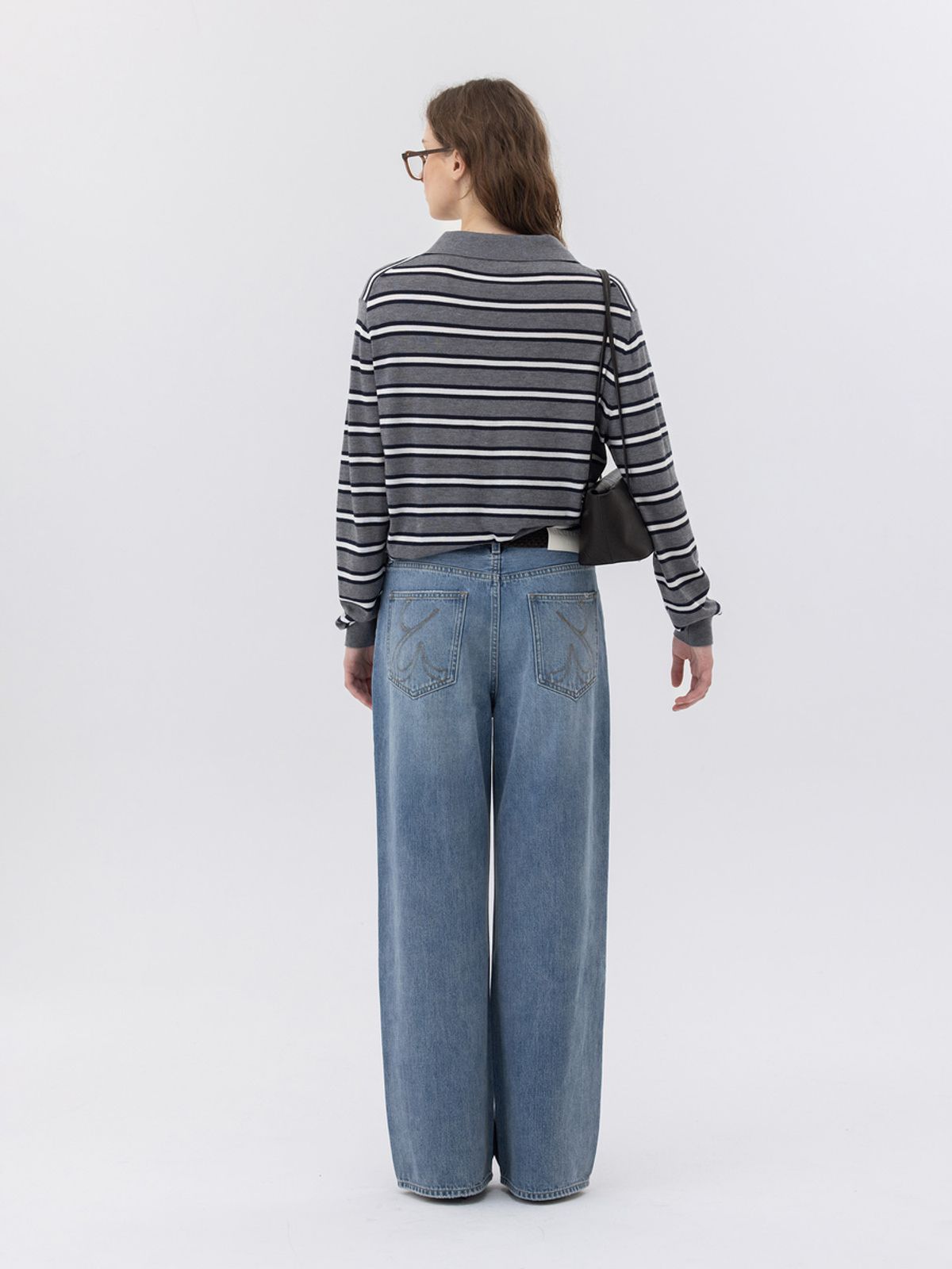 글로니(GLOWNY) G STRIPE HENLEY LOOSE FIT KNIT (GRAY)