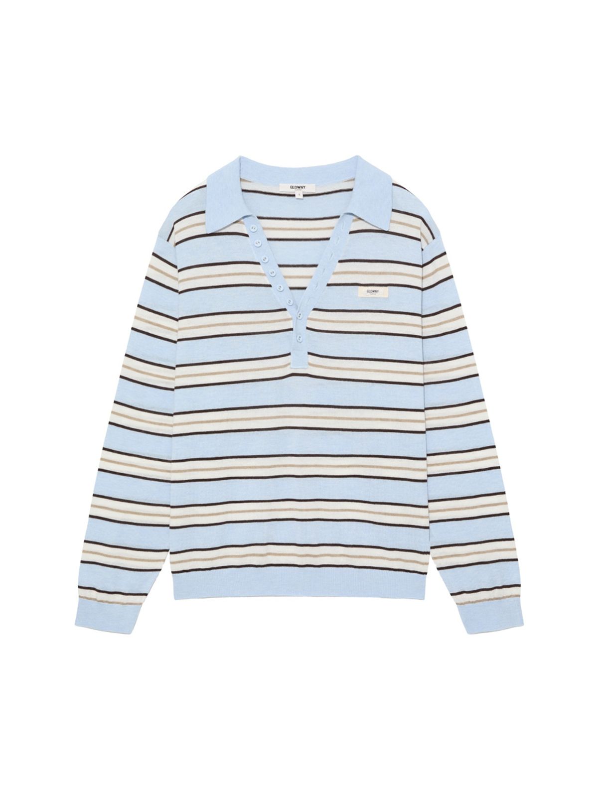 글로니(GLOWNY) G STRIPE HENLEY LOOSE FIT KNIT (LIGHT BLUE)
