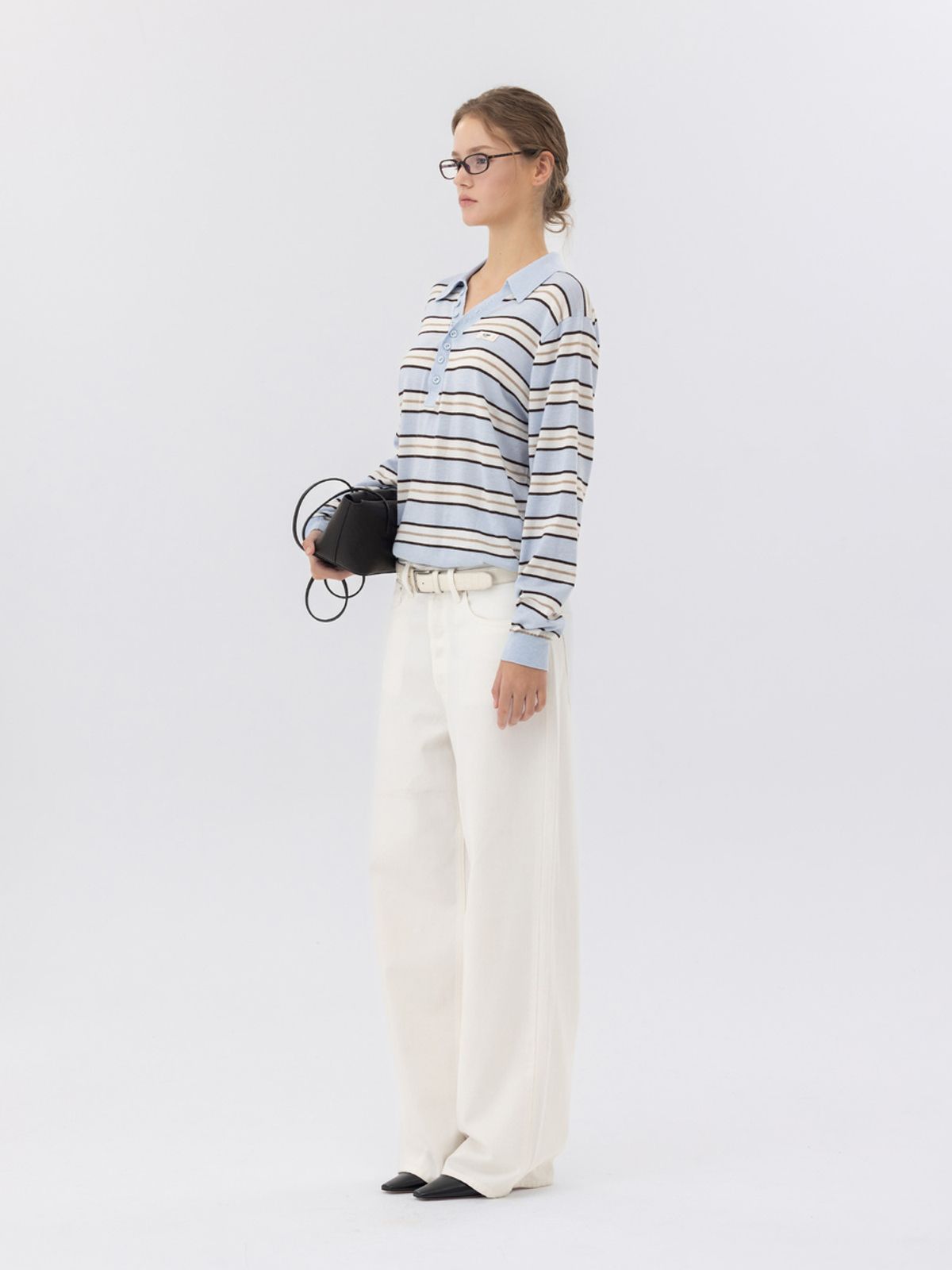글로니(GLOWNY) G STRIPE HENLEY LOOSE FIT KNIT (LIGHT BLUE)