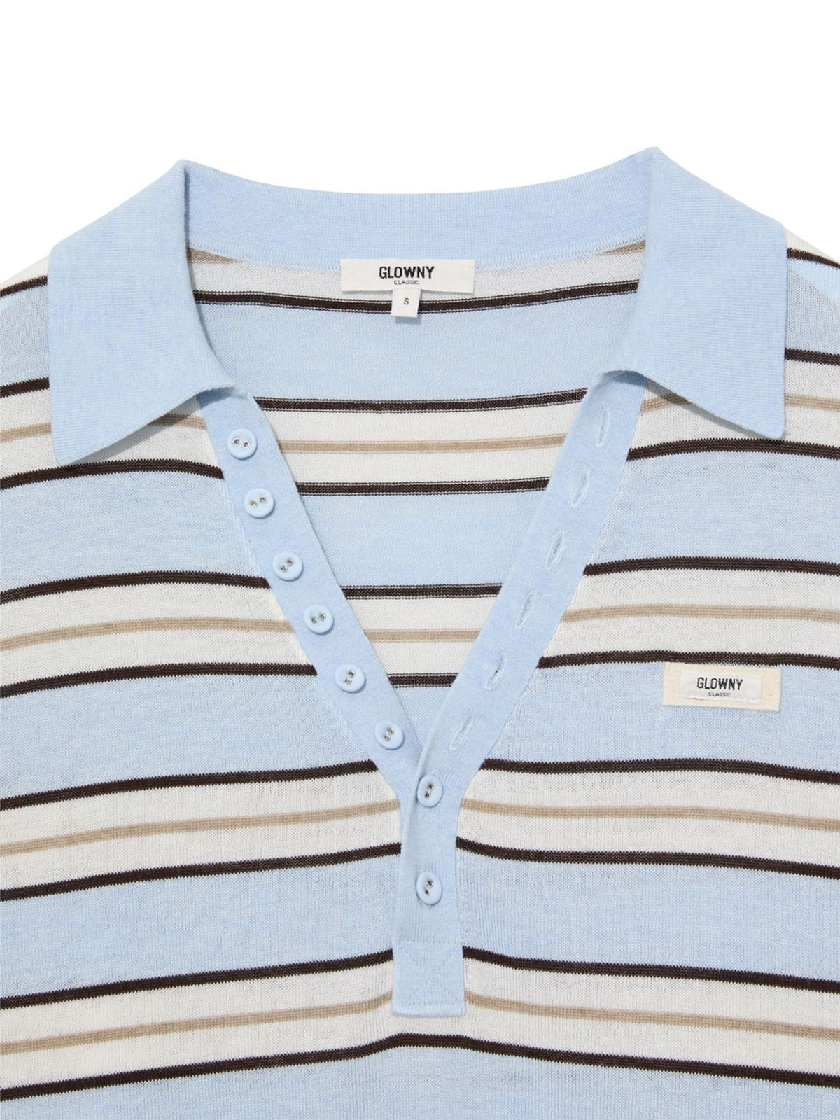글로니(GLOWNY) G STRIPE HENLEY LOOSE FIT KNIT (LIGHT BLUE)