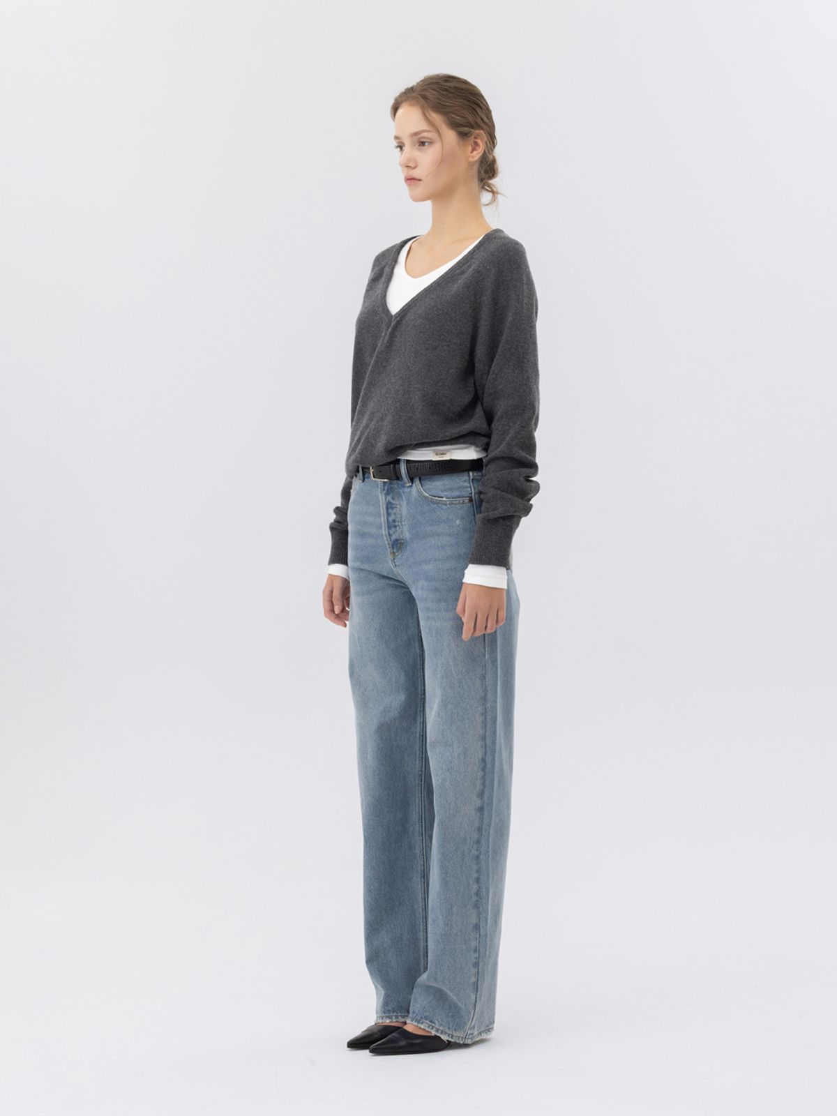 글로니(GLOWNY) G LOOSE DEEP V-NECK KNIT (GRAY)