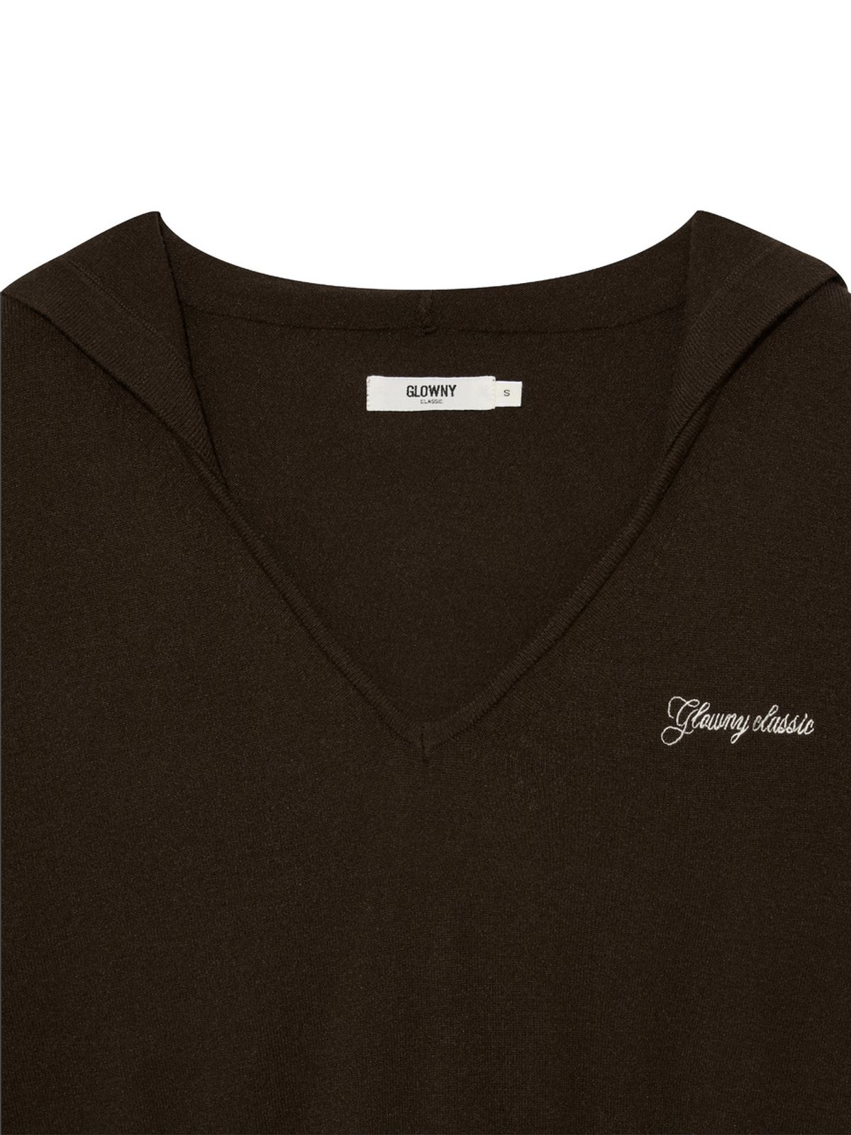 글로니(GLOWNY) G HUG V-NECK KNIT HOODIE (KHAKI BROWN)