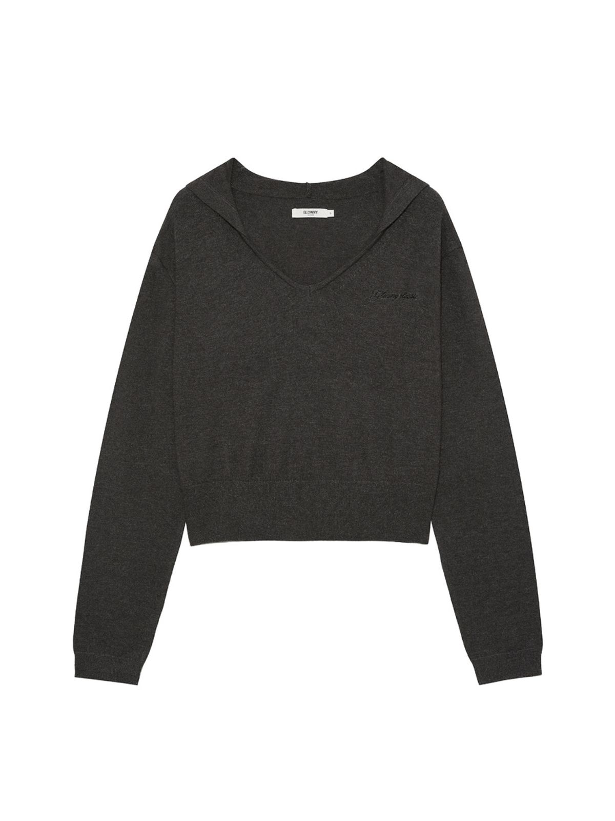 글로니(GLOWNY) G HUG V-NECK KNIT HOODIE (CHARCOAL)