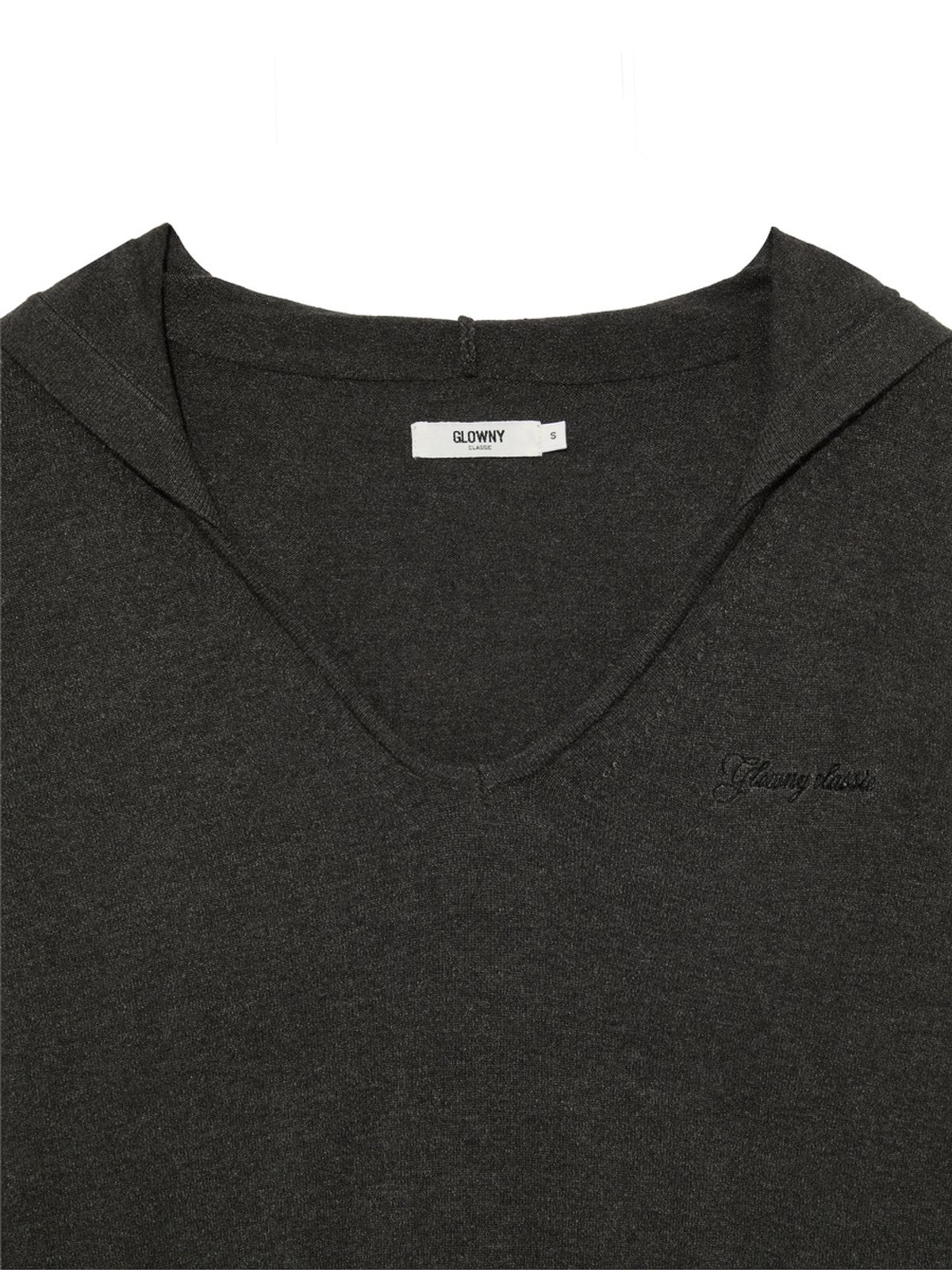 글로니(GLOWNY) G HUG V-NECK KNIT HOODIE (CHARCOAL)