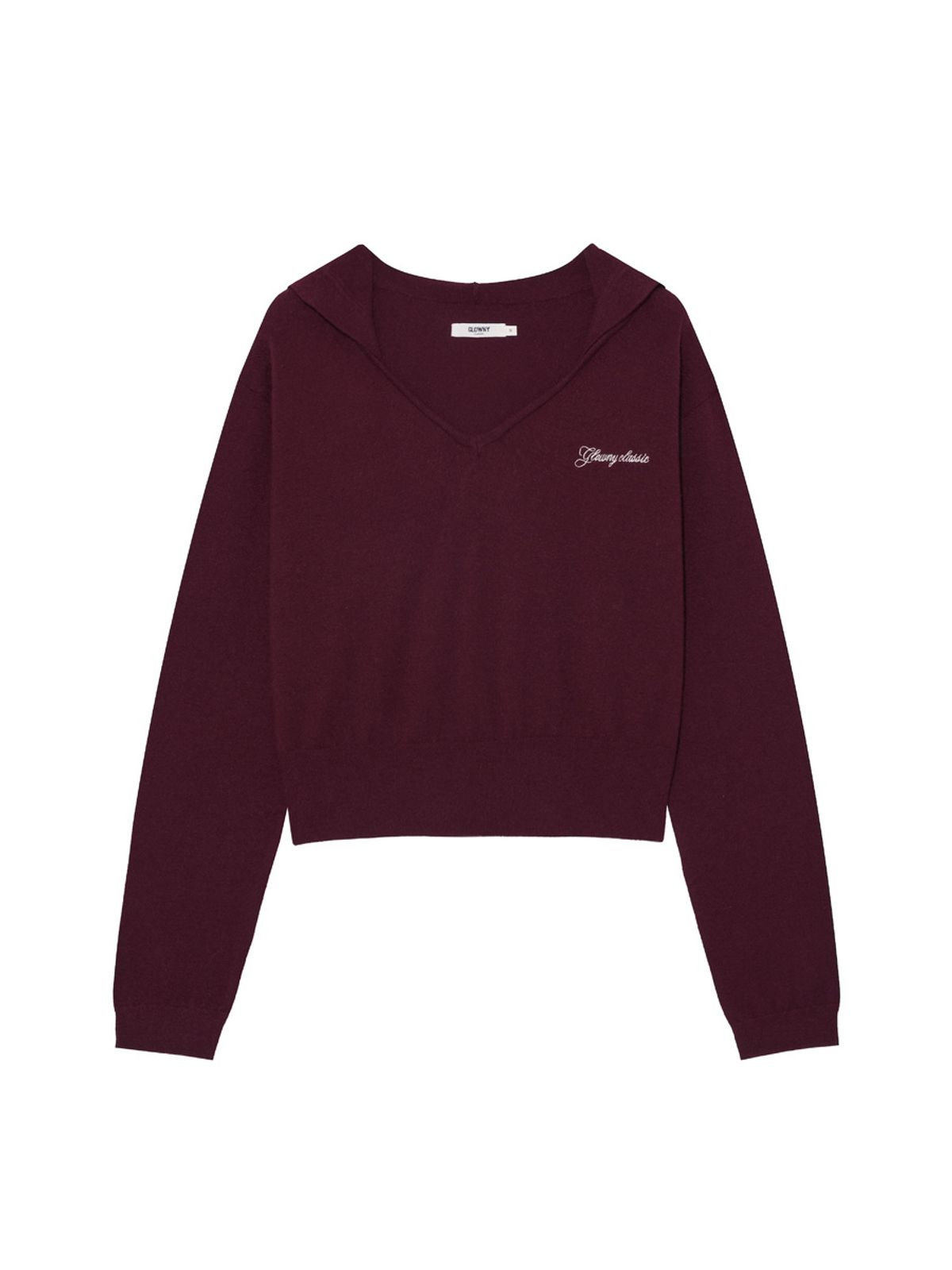 글로니(GLOWNY) G HUG V-NECK KNIT HOODIE (WINE)