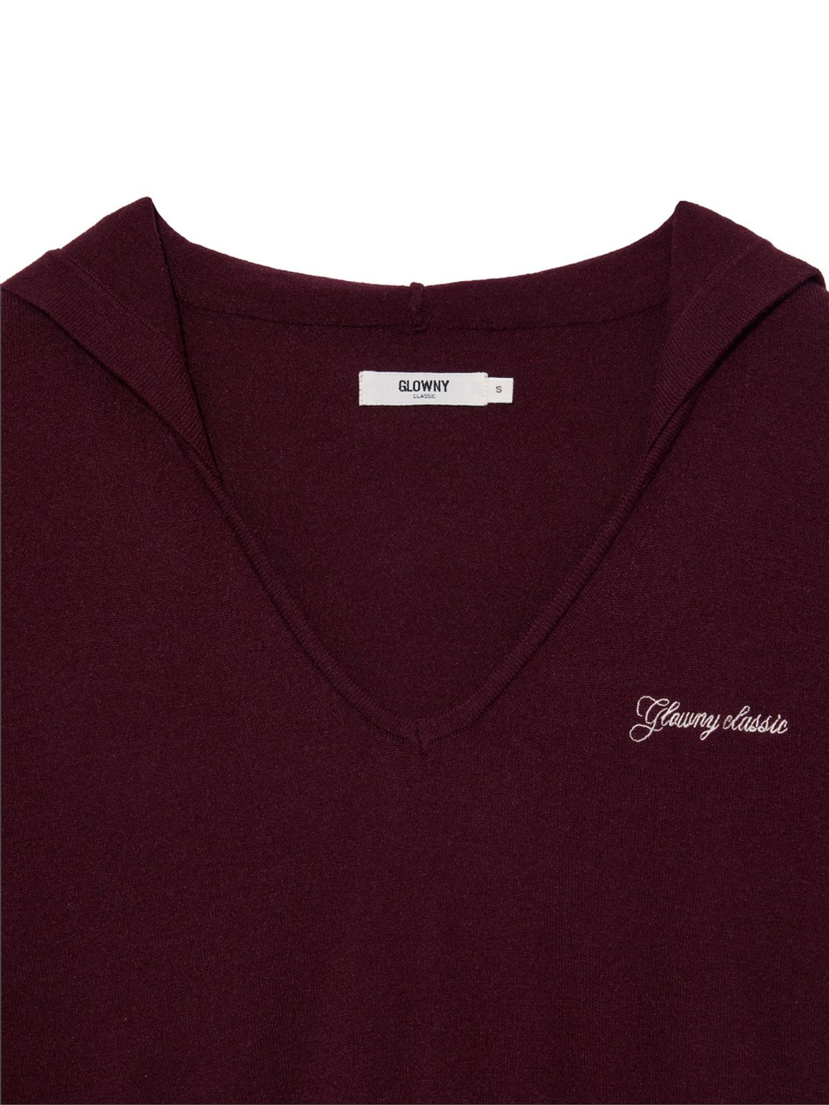 글로니(GLOWNY) G HUG V-NECK KNIT HOODIE (WINE)