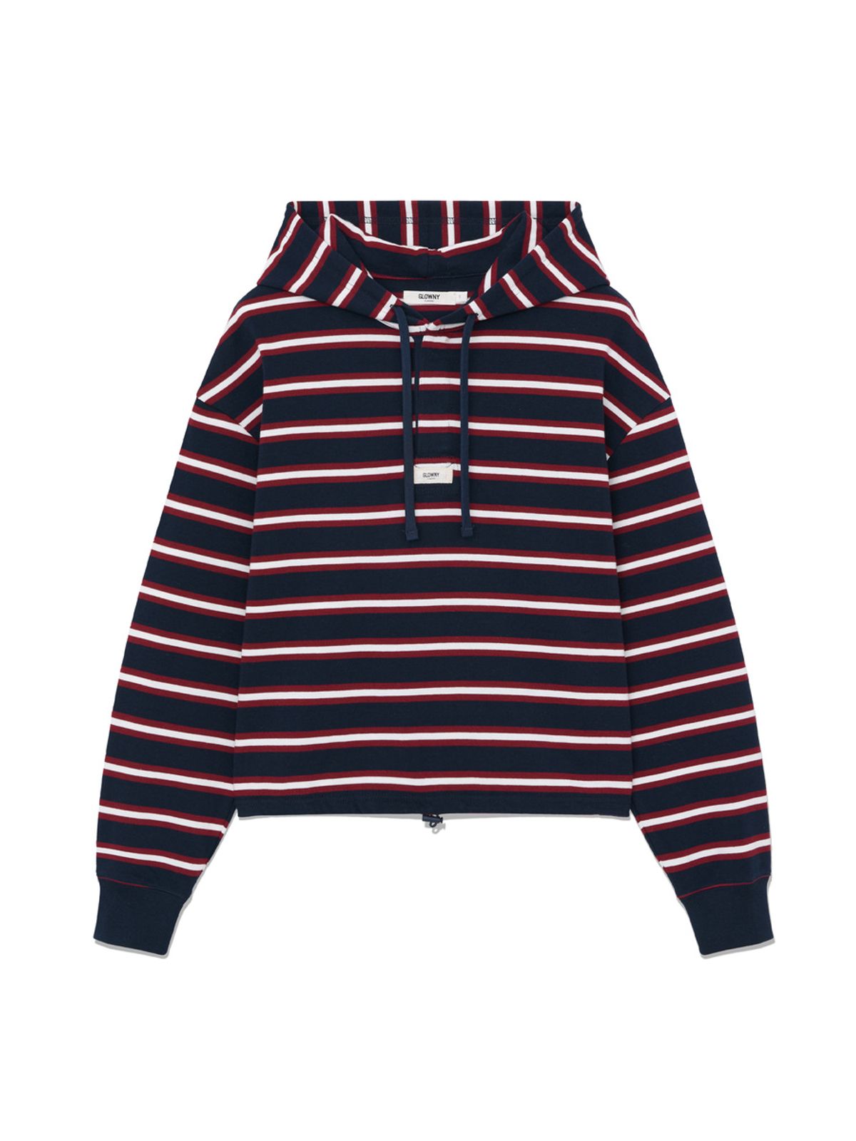 글로니(GLOWNY) HERITAGE STRIPE BUTTON HOODIE (NAVY)