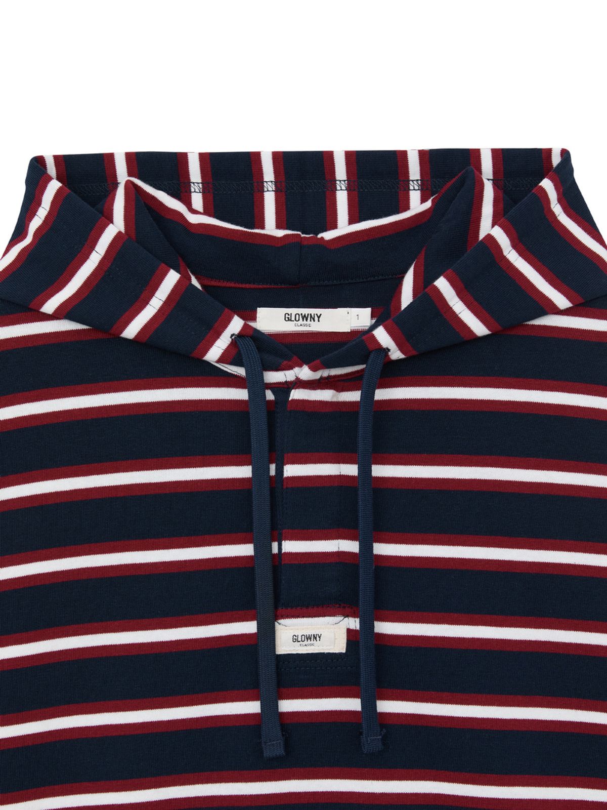 글로니(GLOWNY) HERITAGE STRIPE BUTTON HOODIE (NAVY)