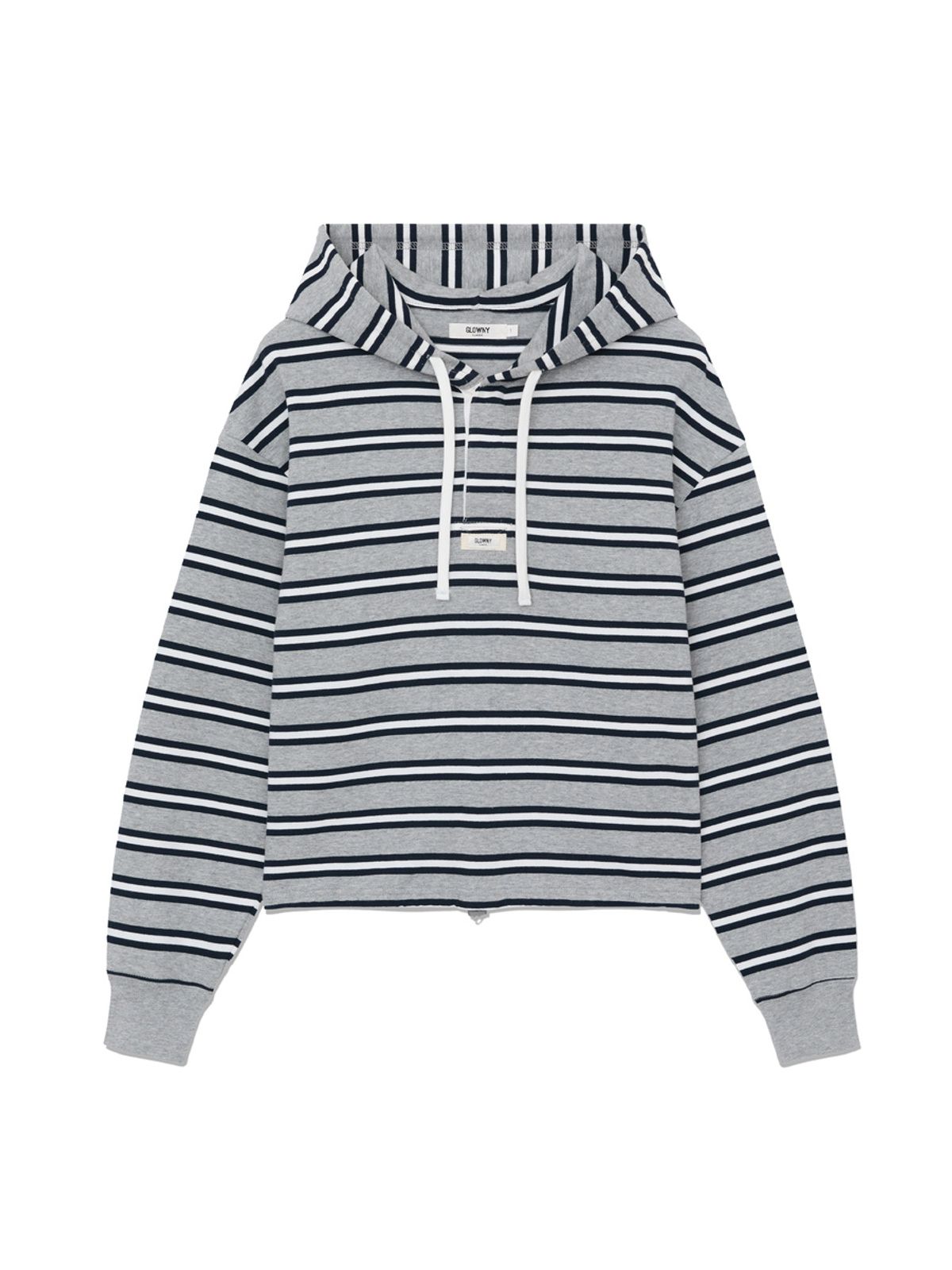 글로니(GLOWNY) HERITAGE STRIPE BUTTON HOODIE (GRAY)