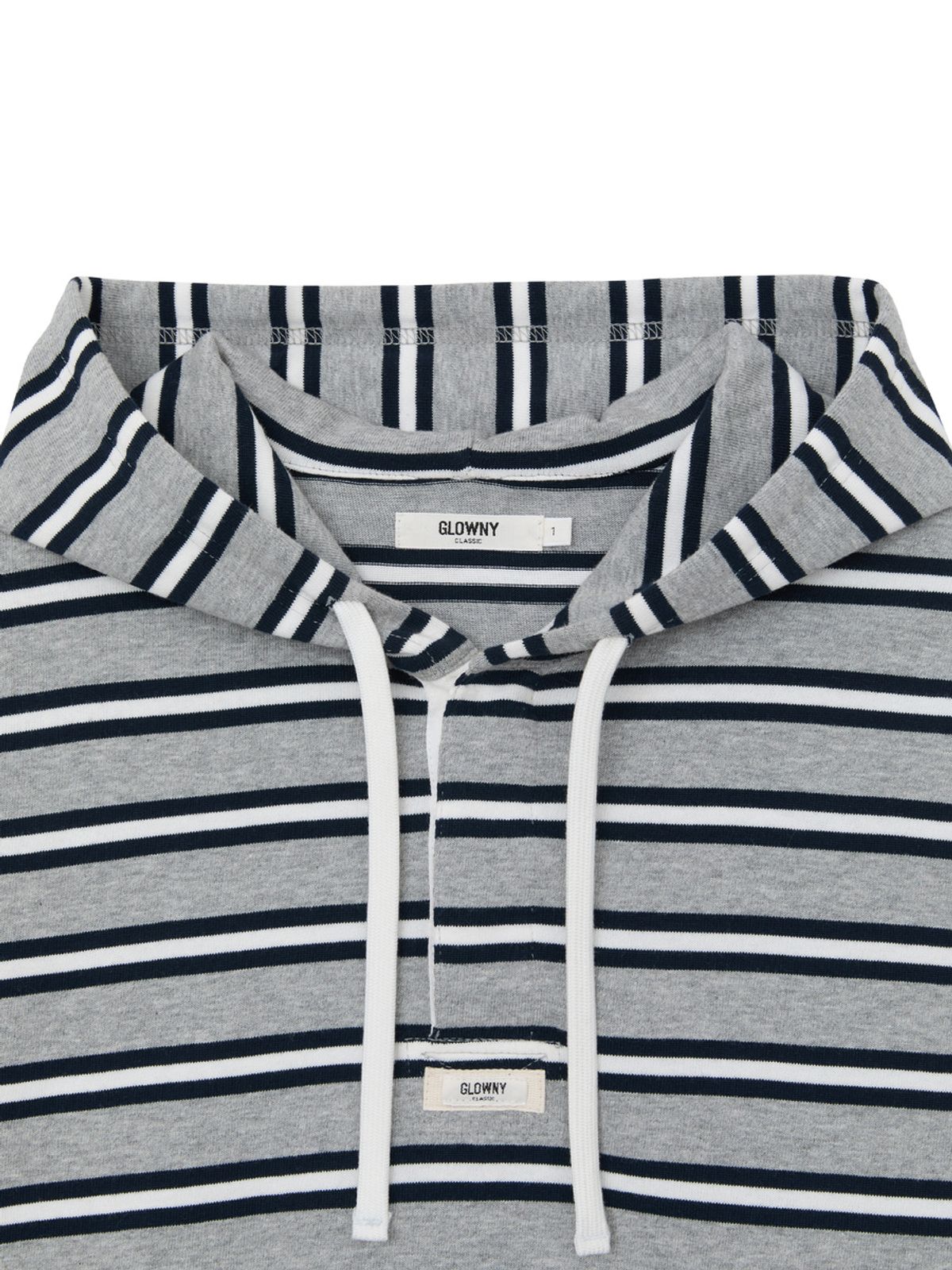 글로니(GLOWNY) HERITAGE STRIPE BUTTON HOODIE (GRAY)