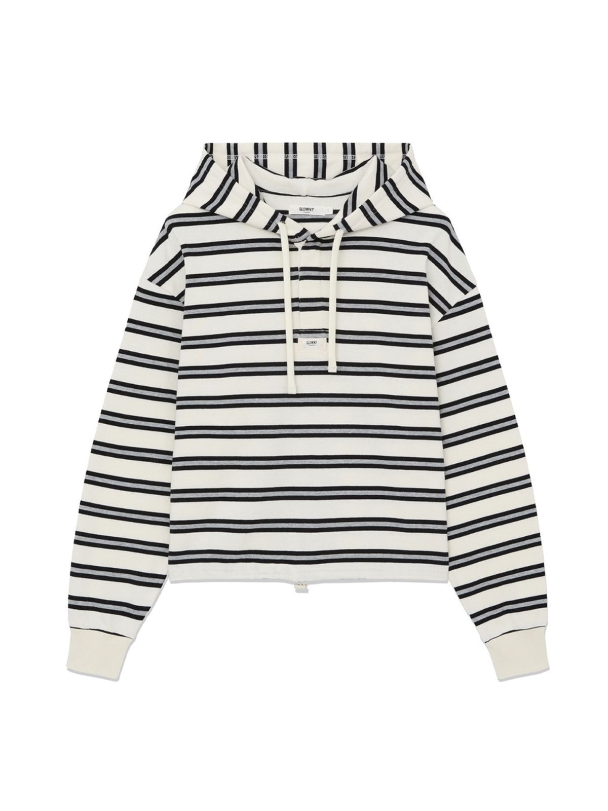 글로니(GLOWNY) HERITAGE STRIPE BUTTON HOODIE (WHITE)